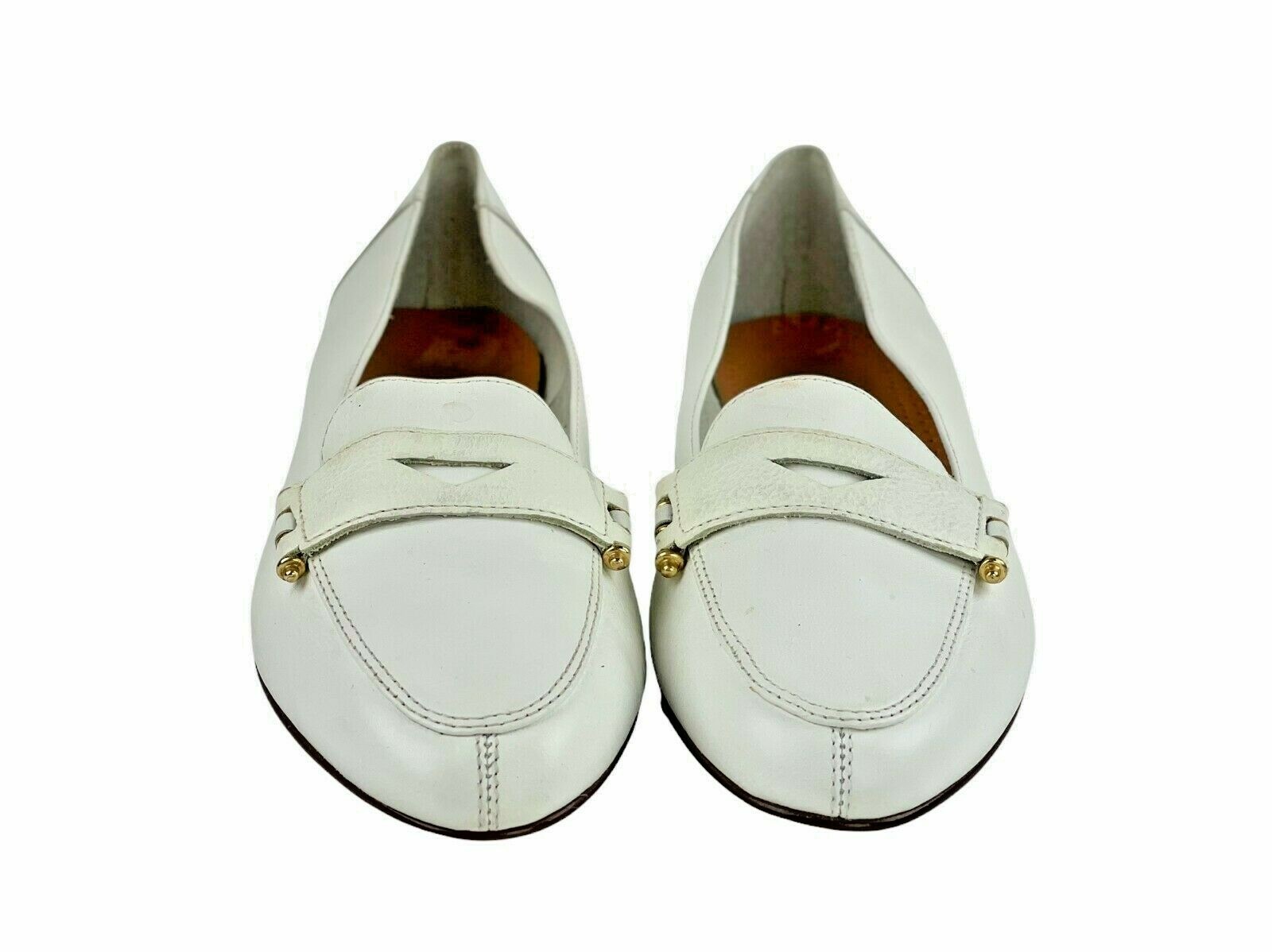 Nine West Womens White Leather Almond Toe Slip On Casual Loafer Shoes Size US 7M