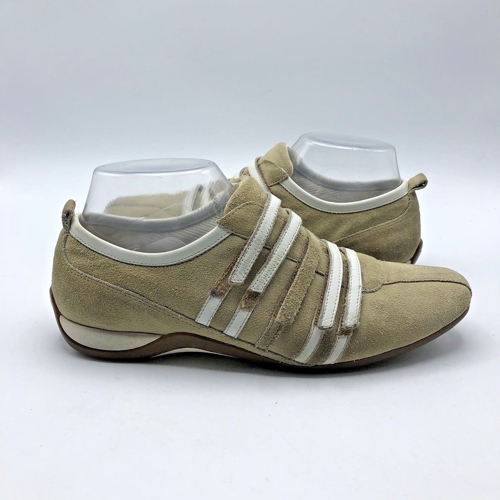 ECCO Women Beige White Hook and Loop Fastener Sneaker Shoe Size 7.5 Pre Owned