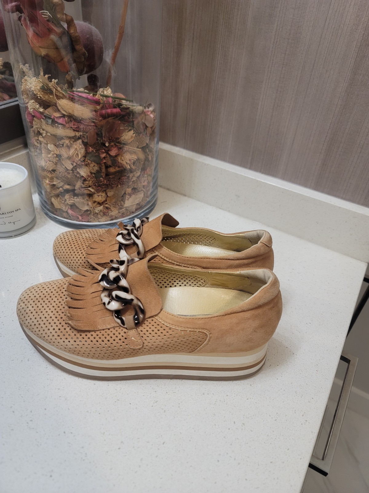Softwaves Cadie Leather Wedge Platform Sneaker Comfort Shoe Tan Women’s Sz 40