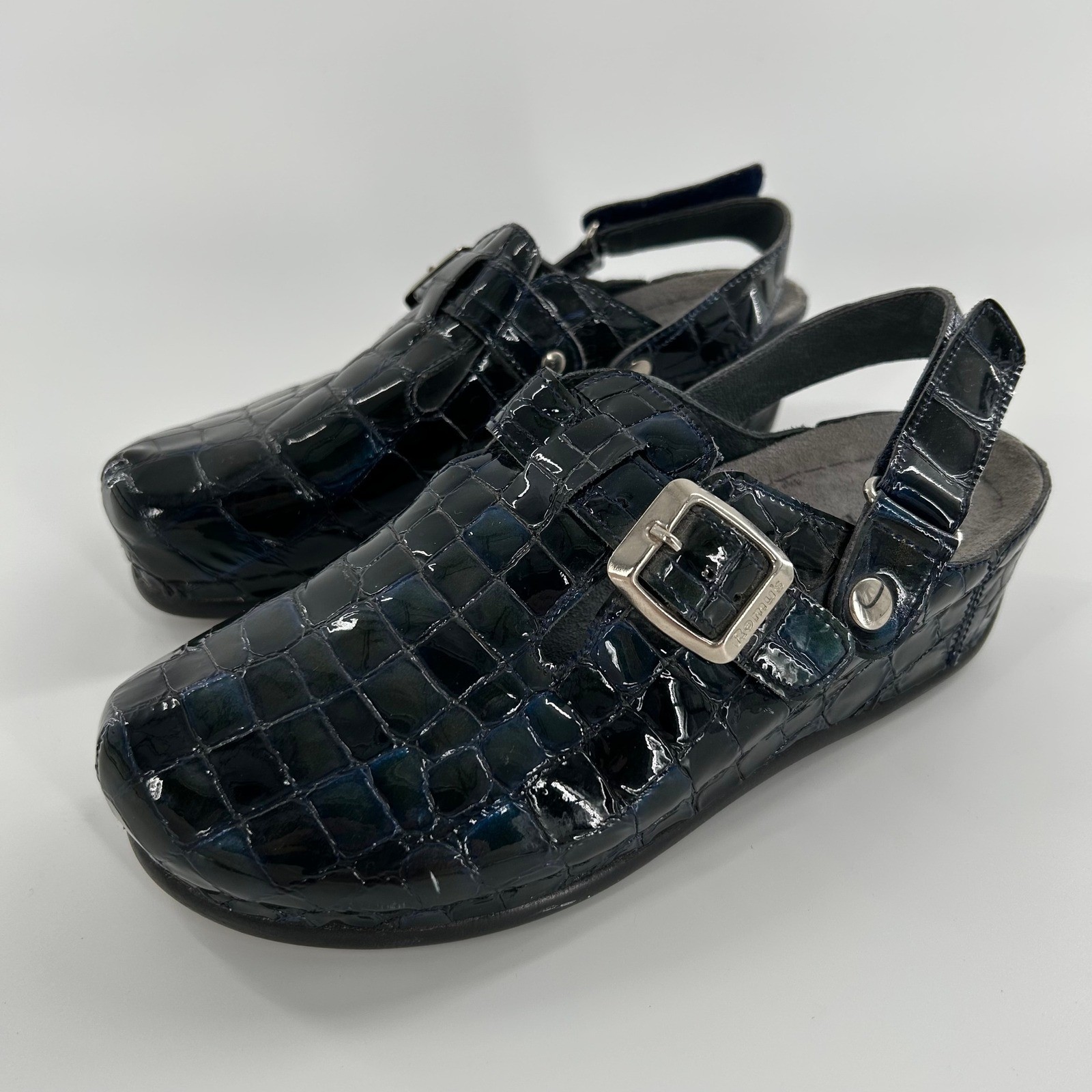 90’s Helle by Romu’s Patent Crocodile Print Slingback Clogs Mules Shoes Size 36