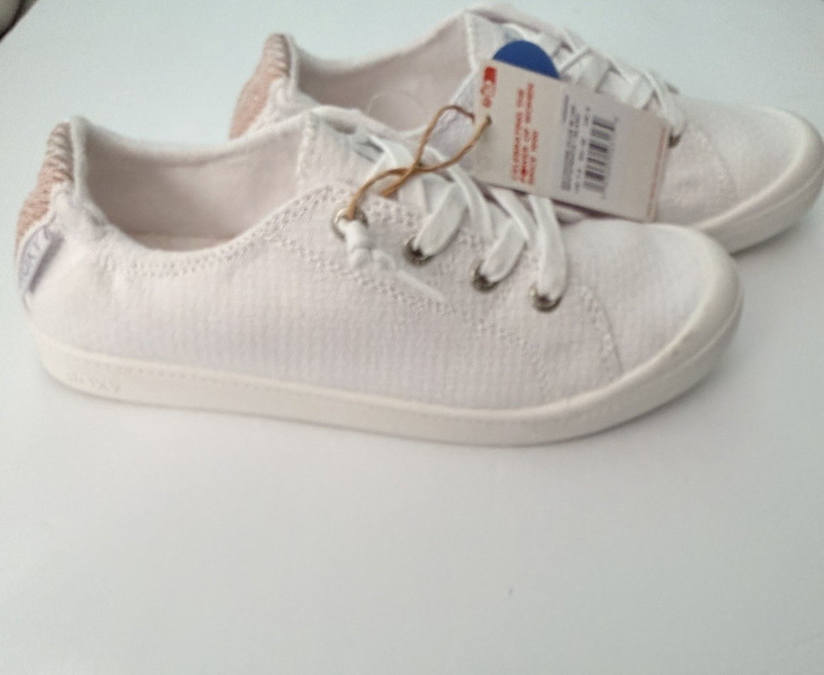 Roxy Bayshore Plus II Sneakers Womens 7.5 White Slip On Casual Linen Shoes New