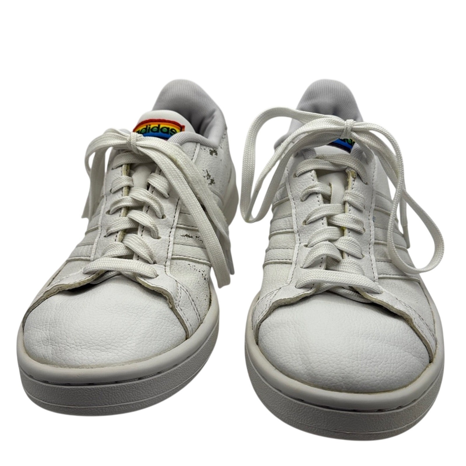 Adidas Grand Court Pride Sneakers White Rainbow Heel Women’s Size 7.5 Cloudfoam