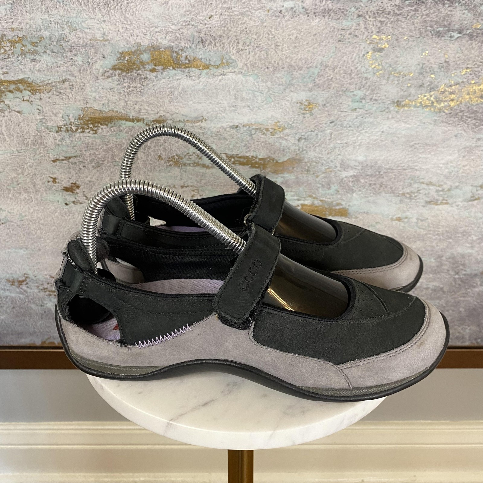 ECCO Shoes Womens Size 6.5 Black Nubuck Mary Jane Walking Comfort Flats Casual