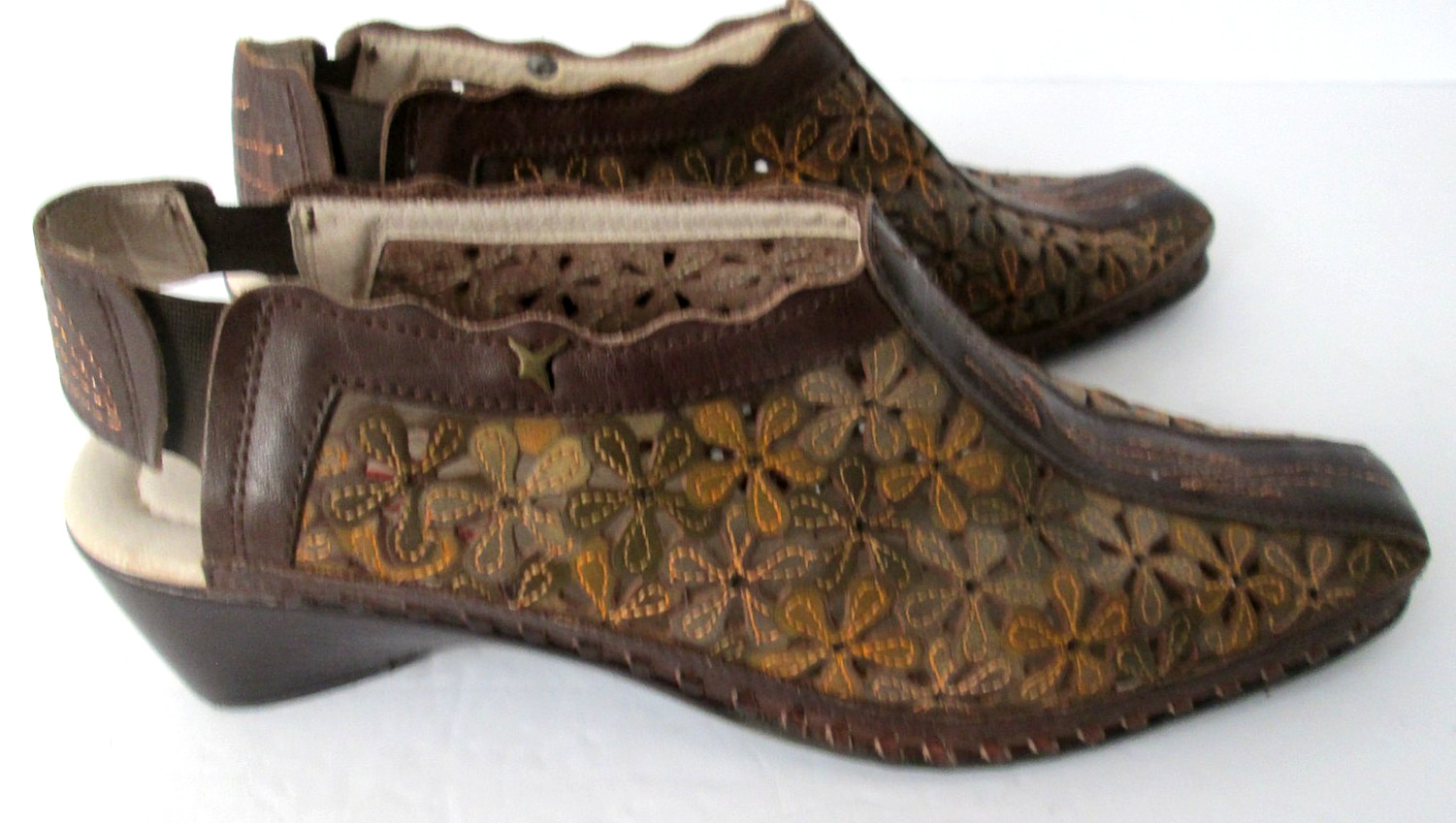 Pikolinos Women’s Size 9 Romana Shoes Brown Laser cut Leather Slingback Heel