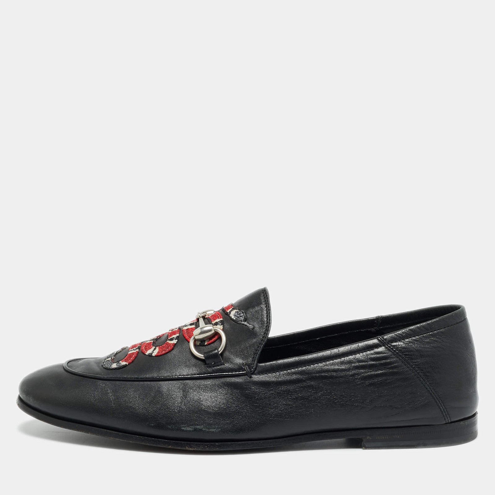 Gucci Jordaan Size 42 Black Leather Brixton Horsebit Slip On Loafers