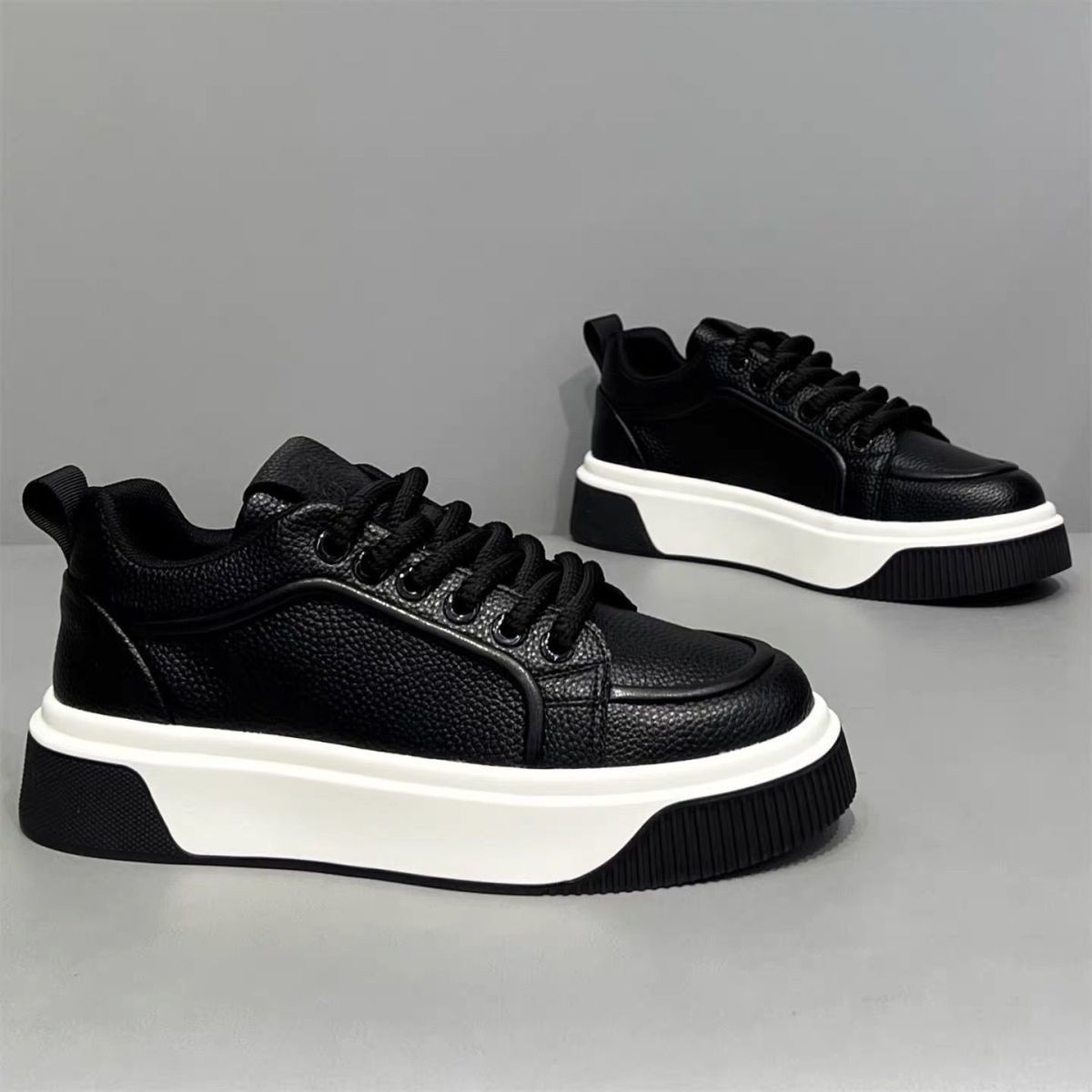 Men’s Trendy Light Luxury Low-top White Skate Shoes, Spring Platform Non-slip So