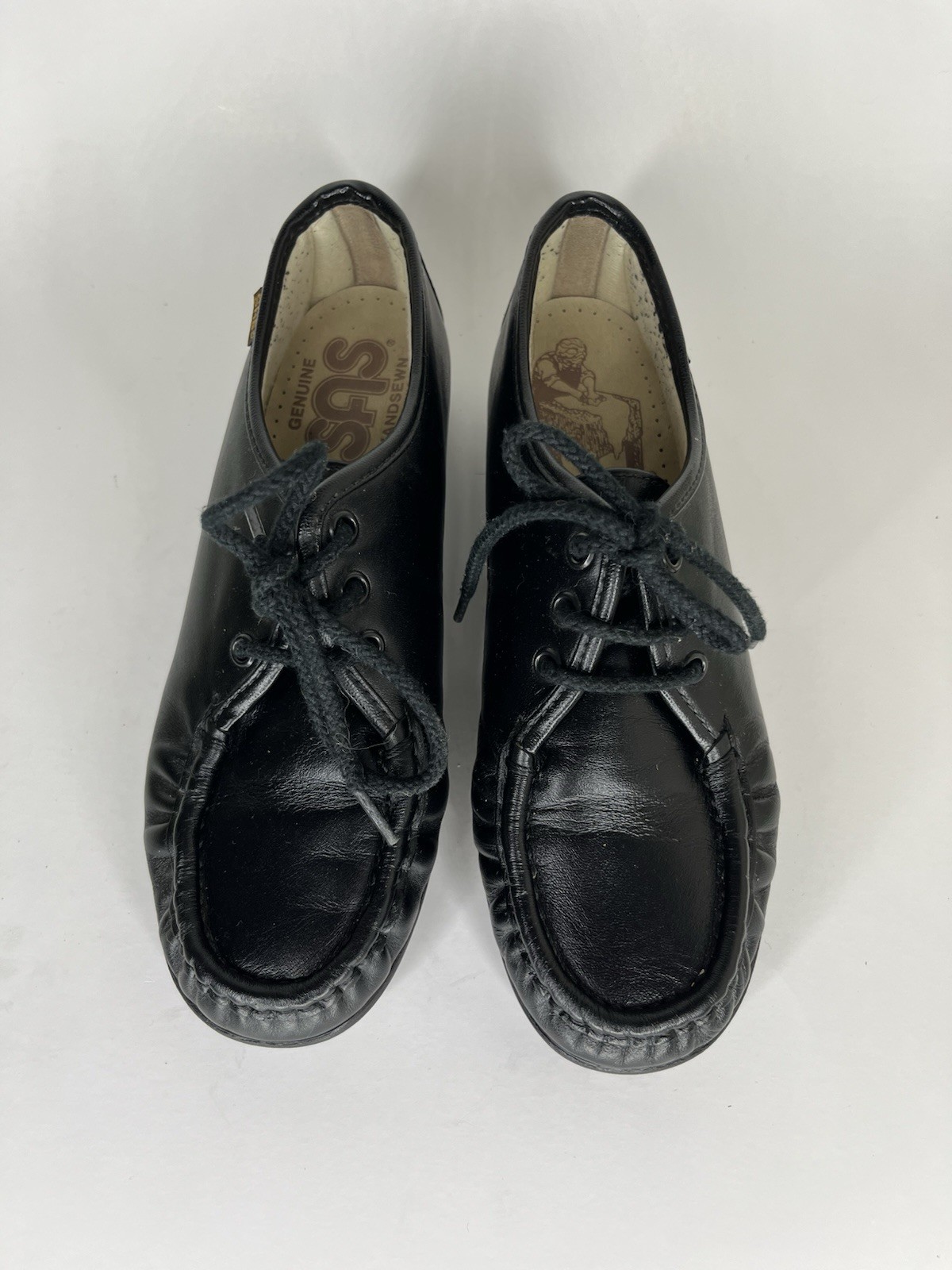 SAS Handsewn Shoes Moc Toes Lace Up Women Size 5M Black Leather USA