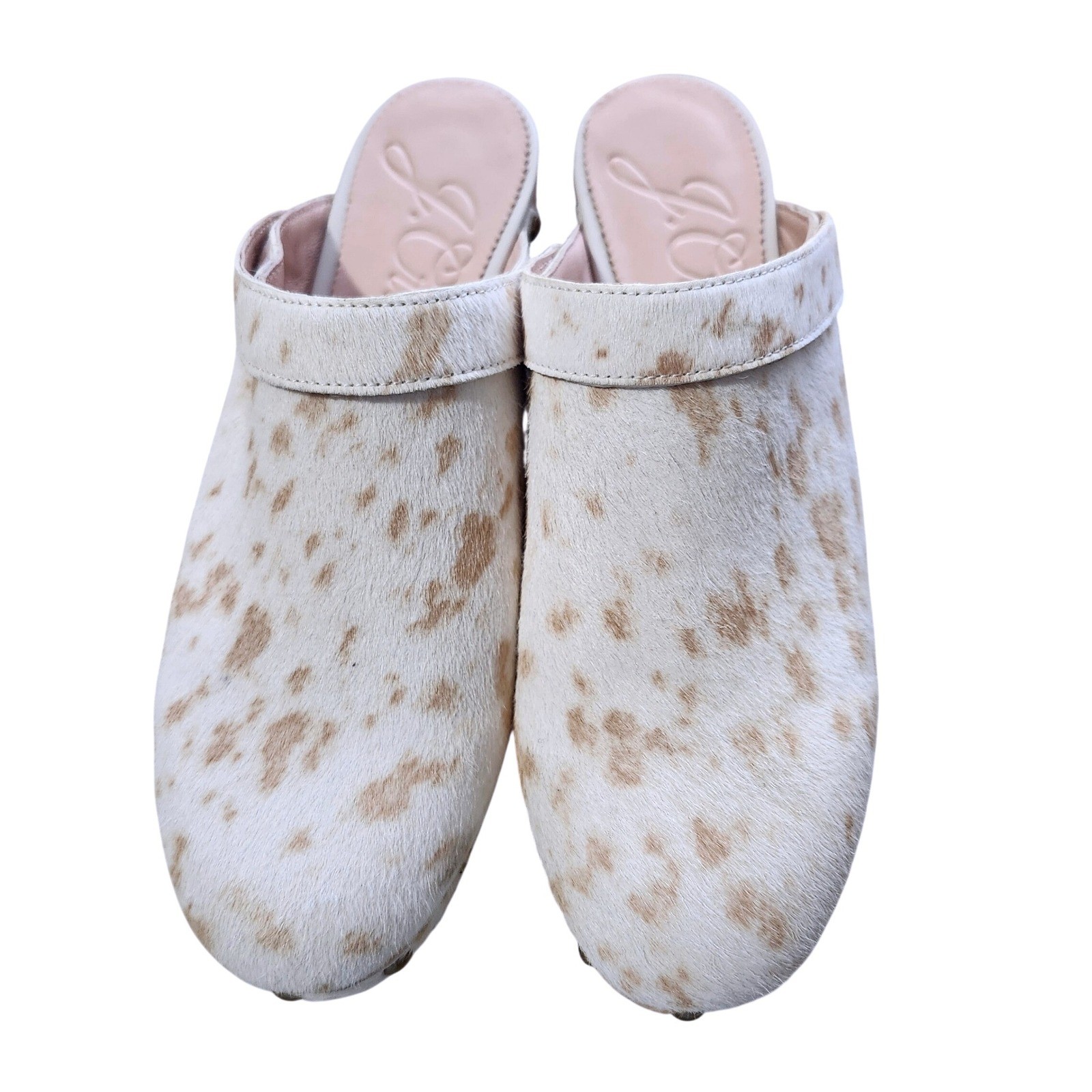 J. Crew Western Calf Hair Convertible Strap Leather Clogs Cow Print Studded