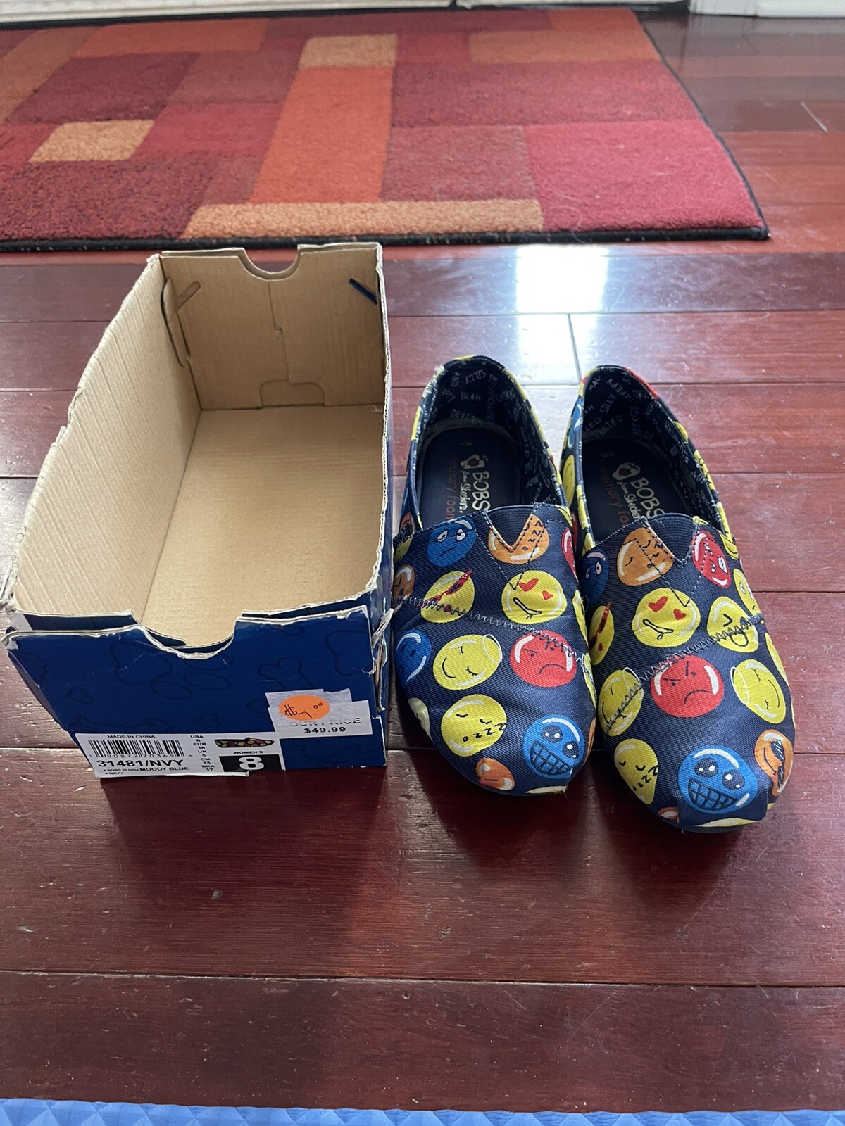 Bob’s From Skechers Emoji Slip On Memory Foam Shoes Flats Size 8 Blue Yellow