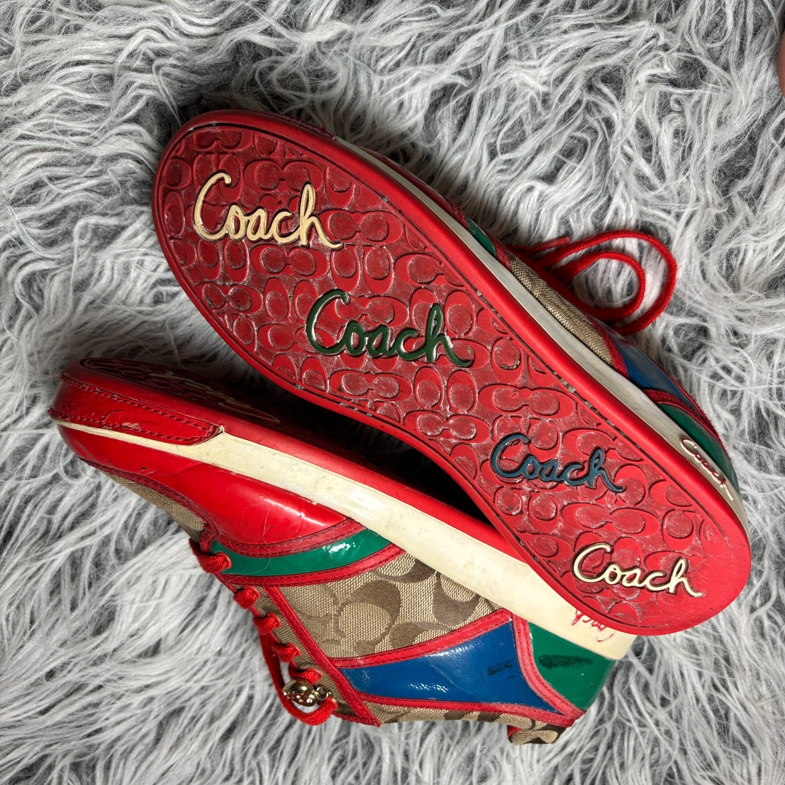 VTG Coach Canvas Leather Sneakers Red Monogram Signature Colorblock US Sz 9.5