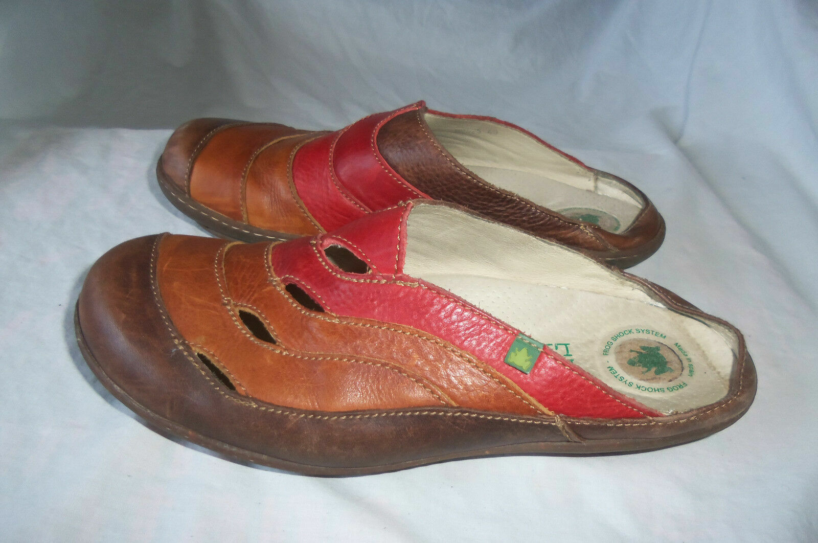 EL NATURALISTA N425 Ginkgo RED BROWN LEATHER STRIPE SLIDES CLOG MULES SHOE 40 8