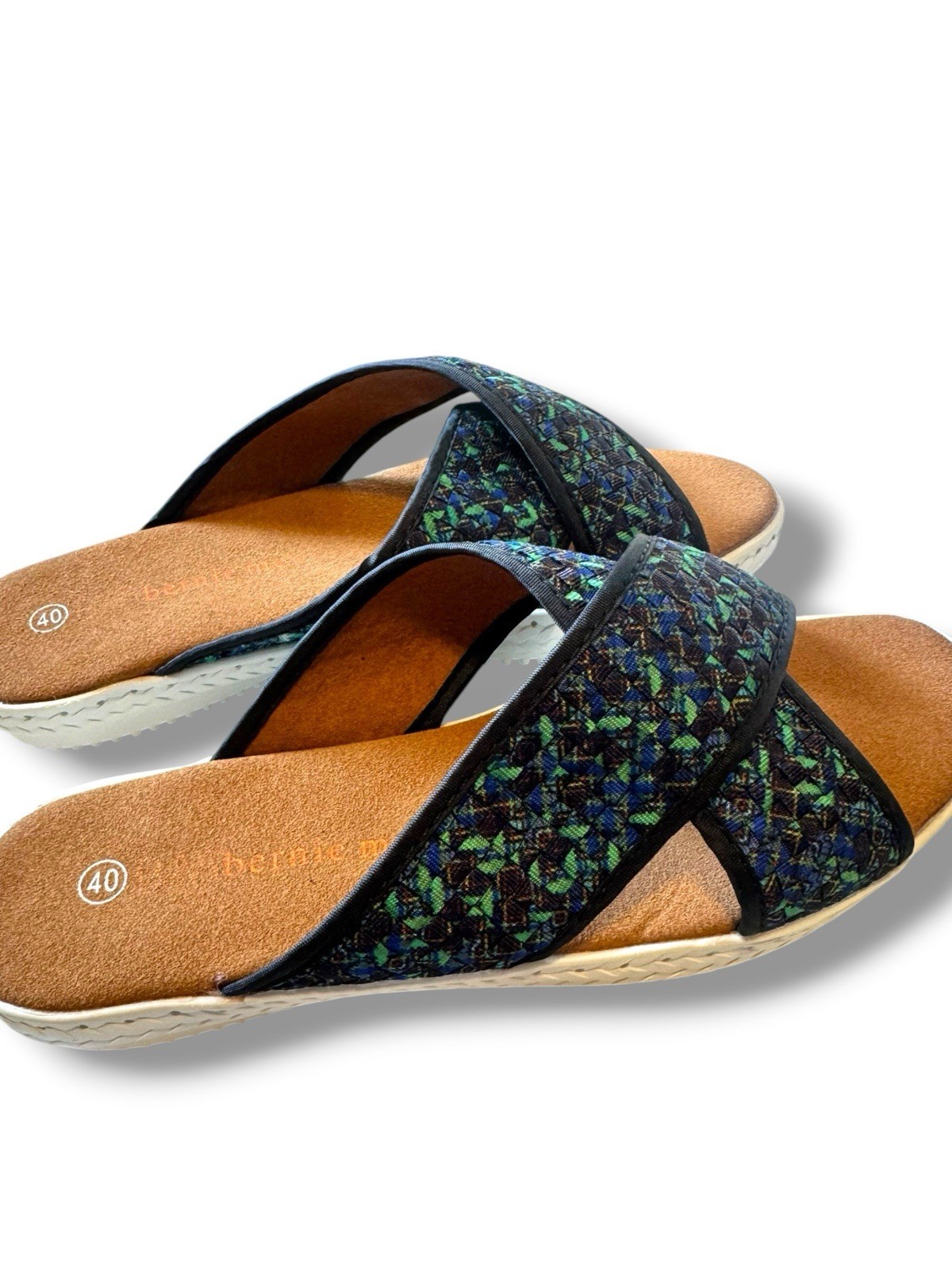 Bernie Mev slide Sandals cross cross multicolor stretch Woven Size US 9 EU 40