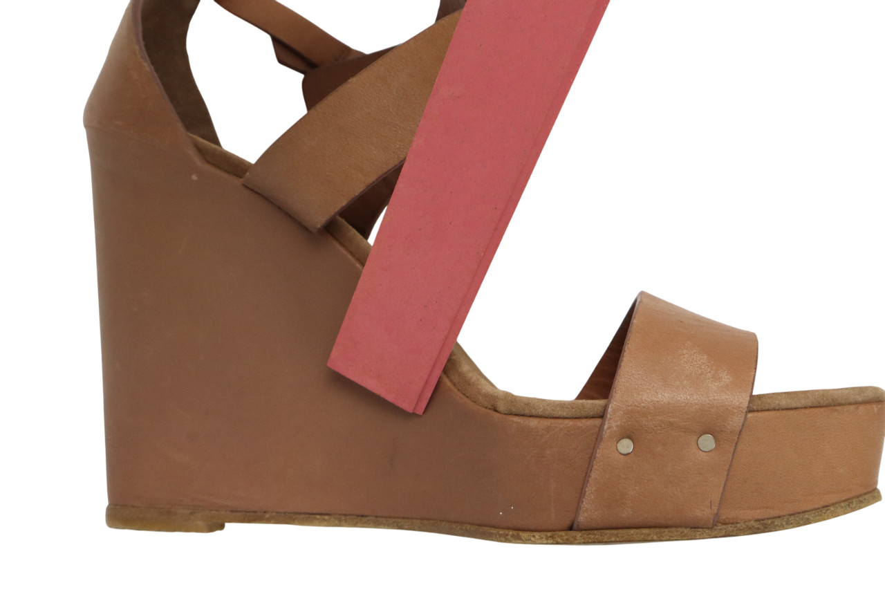 Brunello Cucinelli Shoes Womens Eu 39 Leather Wedge Sandals Beige