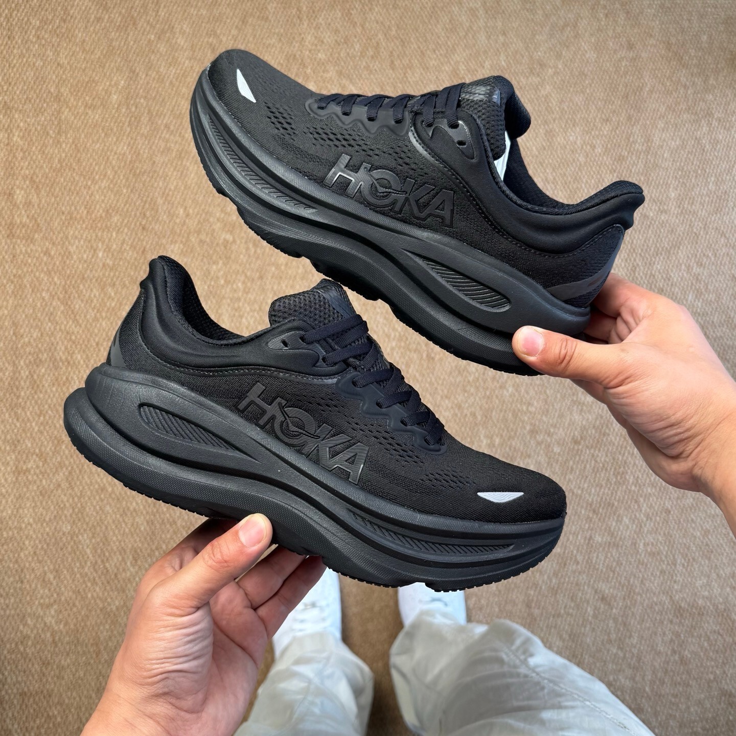 HOKA Bondi 9 Road-Running Shoes – Women’s, Color: Black/Black, New.