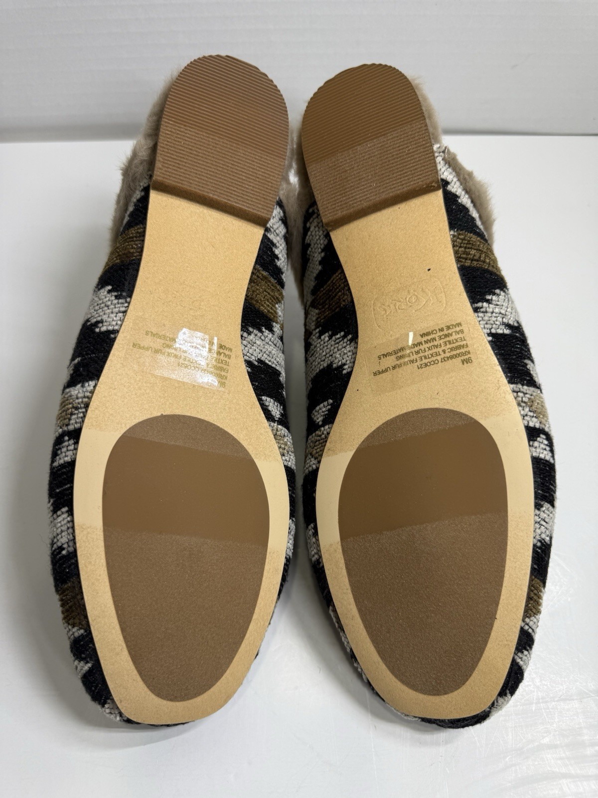 Korks by Kork Ease Size 9M Nile Tan Fuzz Lined Mule Slide Slippers Tan Black NIB