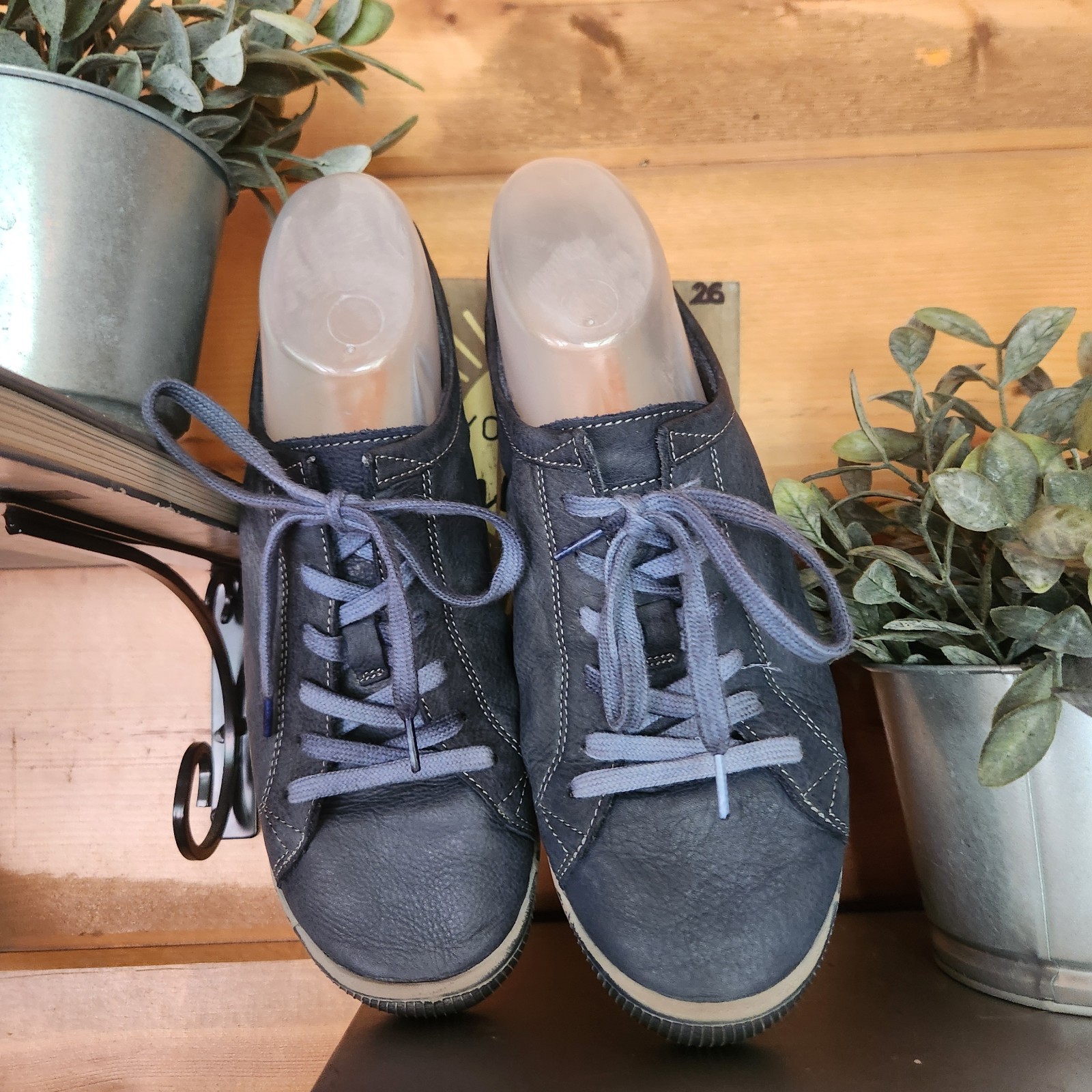 Softinos Fly London Isla Washed Navy Leather Fashion Sneaker Comfort Shoe Sz 42