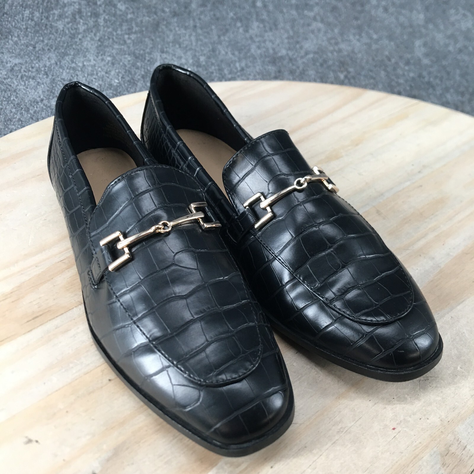 H&M Shoes Womens 9 Bit Loafers Black Faux Leather Almond Toe Casual Comfort