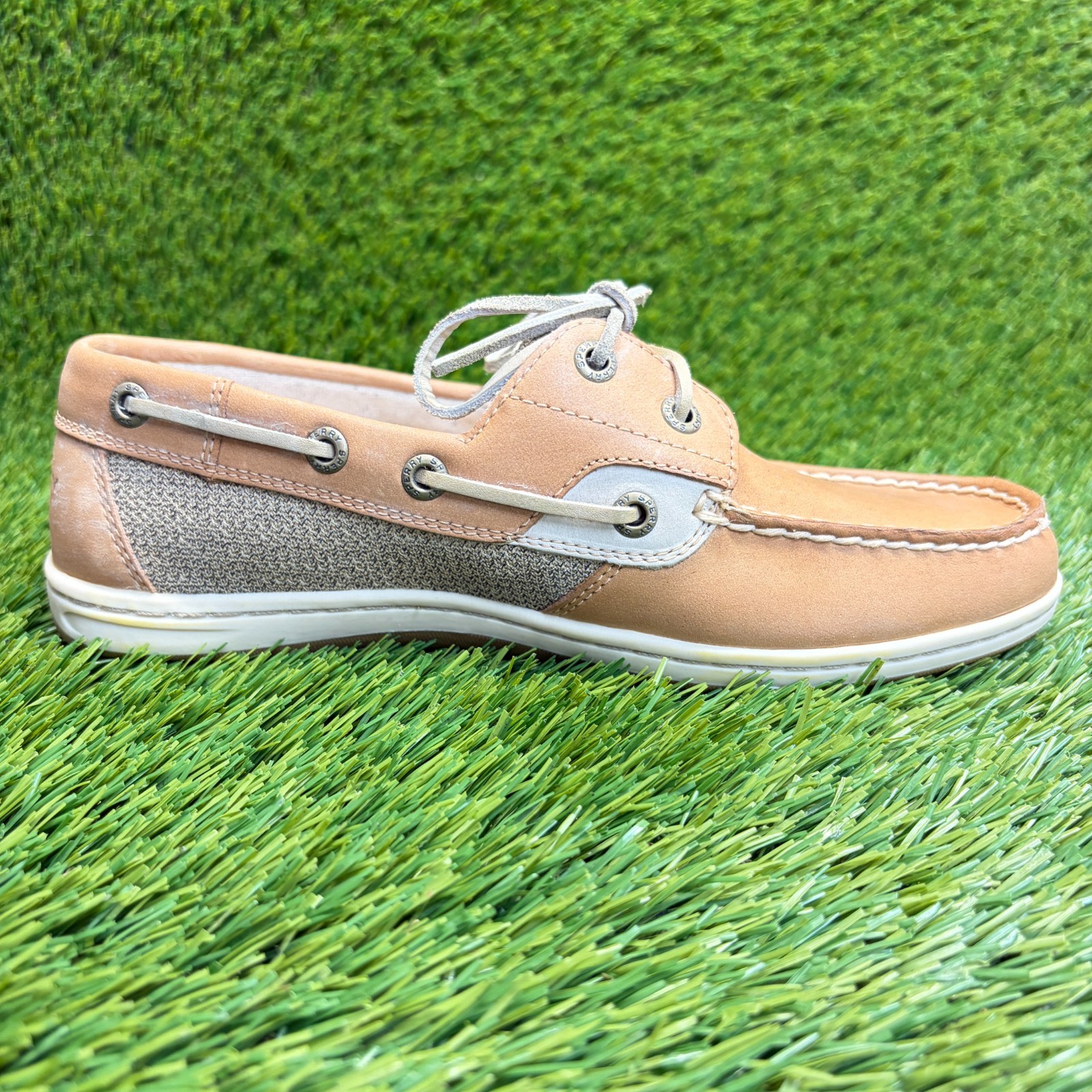 Sperry Koifish Womens Size 6.5 Brown Beige Outdoor Leather Slip On Boat Shoes