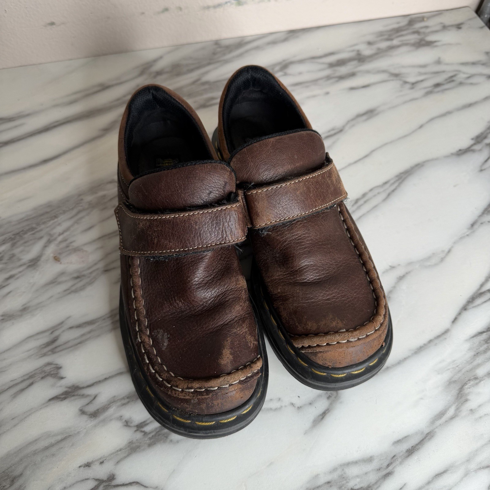 Dr. Martens 9288 UK4 Brown Leather Monk Strap Comfort Loafers Chunky VTG 90s Y2K