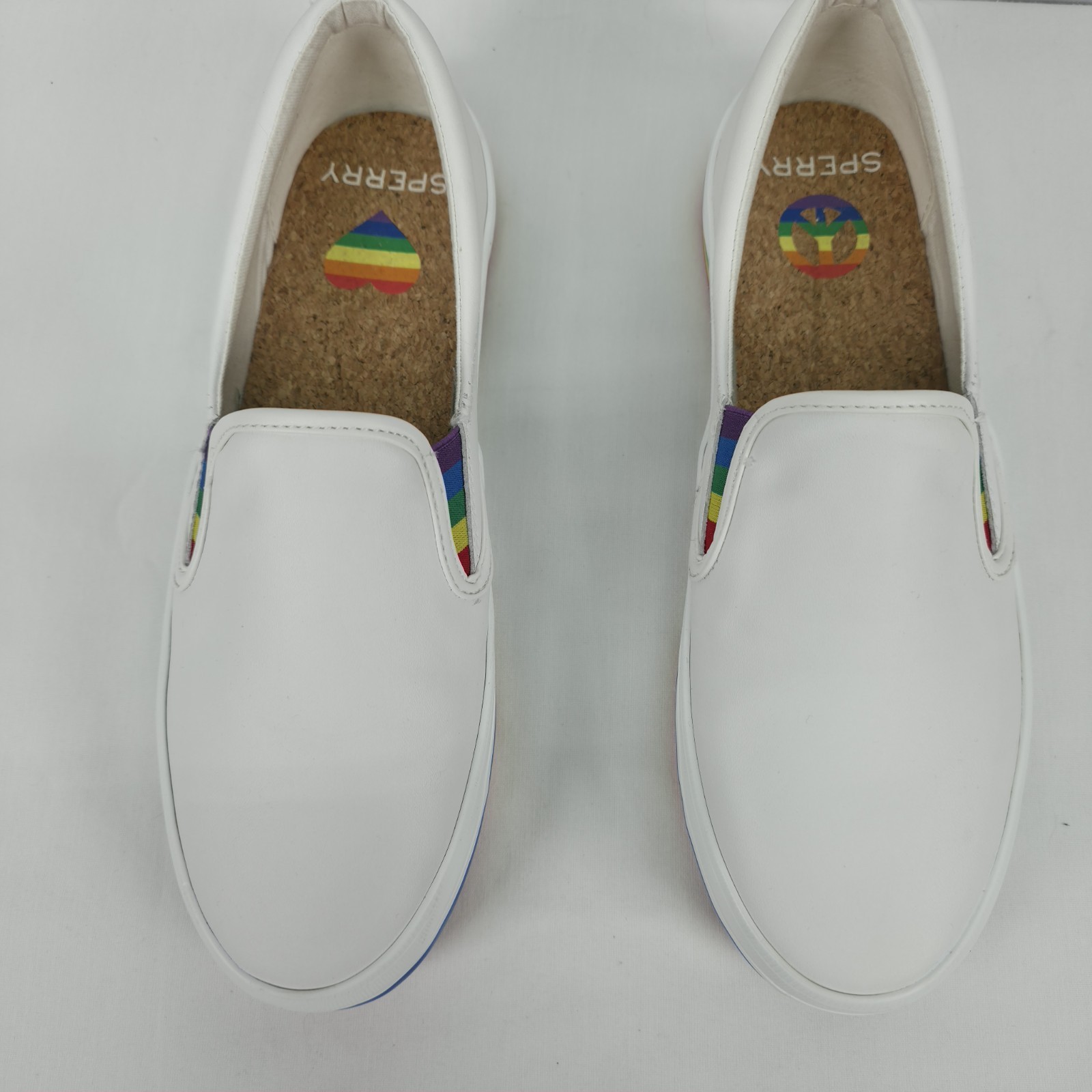 Sperry Womens 8 Rainbow Platform Slip On Pride Casual Sneakers White Shoes