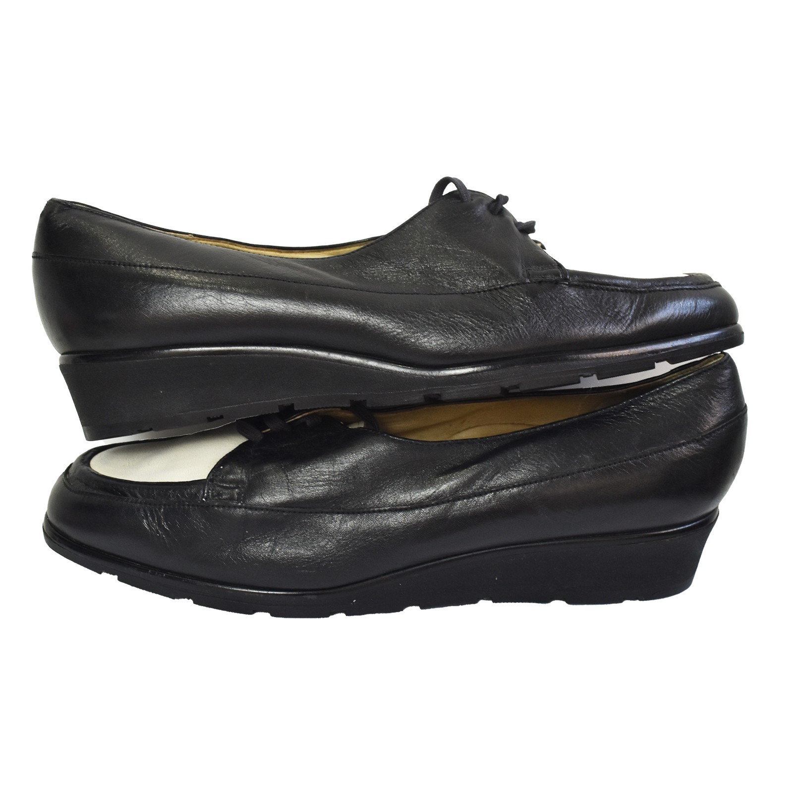 Bally Women’s Leather Wedge Loafers Shoes Black White EU 37 US 6 UK 4 Comfort