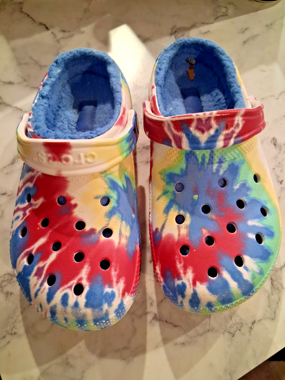Crocs Classic Lined Clogs Blue White Tie Dye Insulated Mens 5 Womens 7