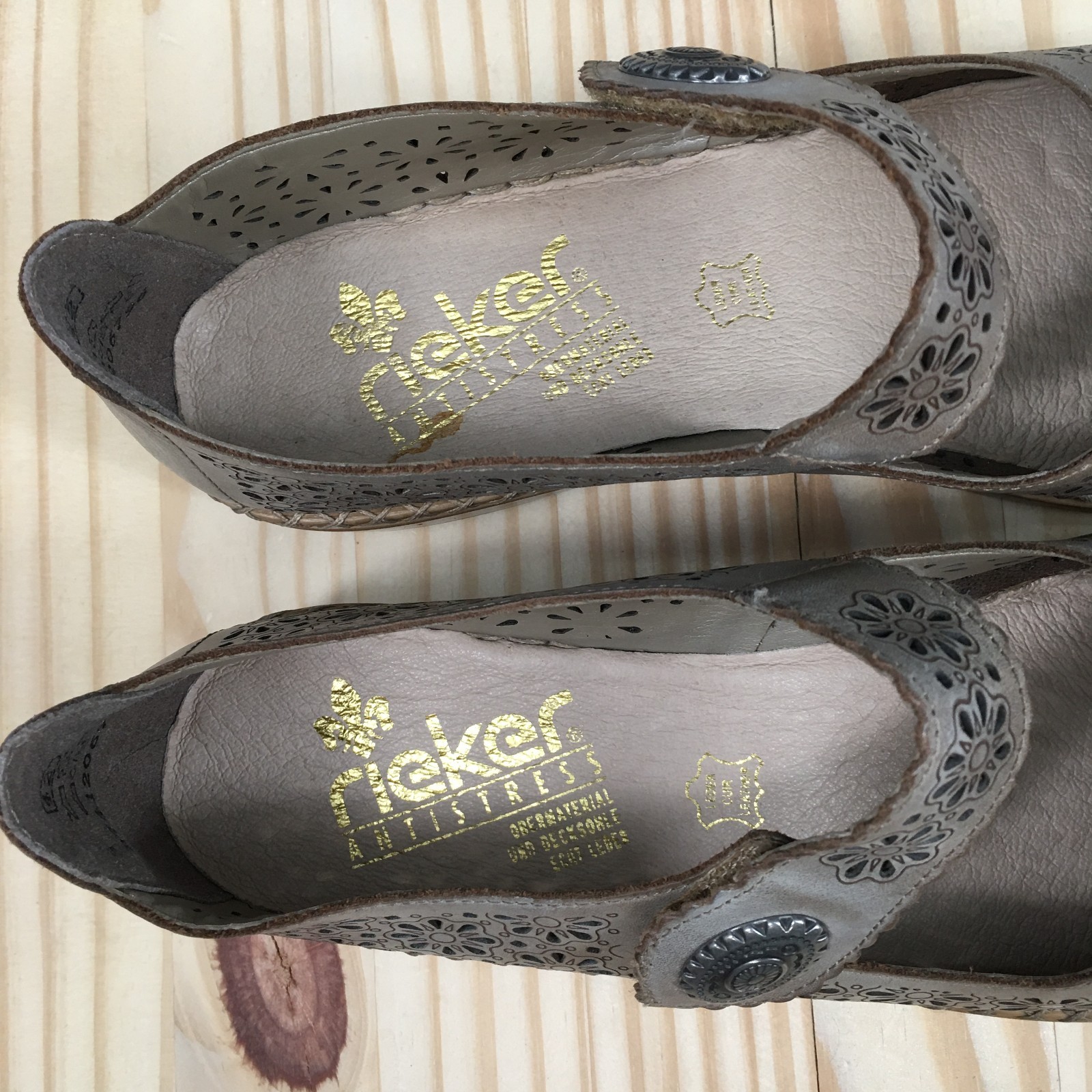 Rieker Shoes Womens 10 Mary Jane Laser Cut Casual Comfort Low Top Flats Gray NEW