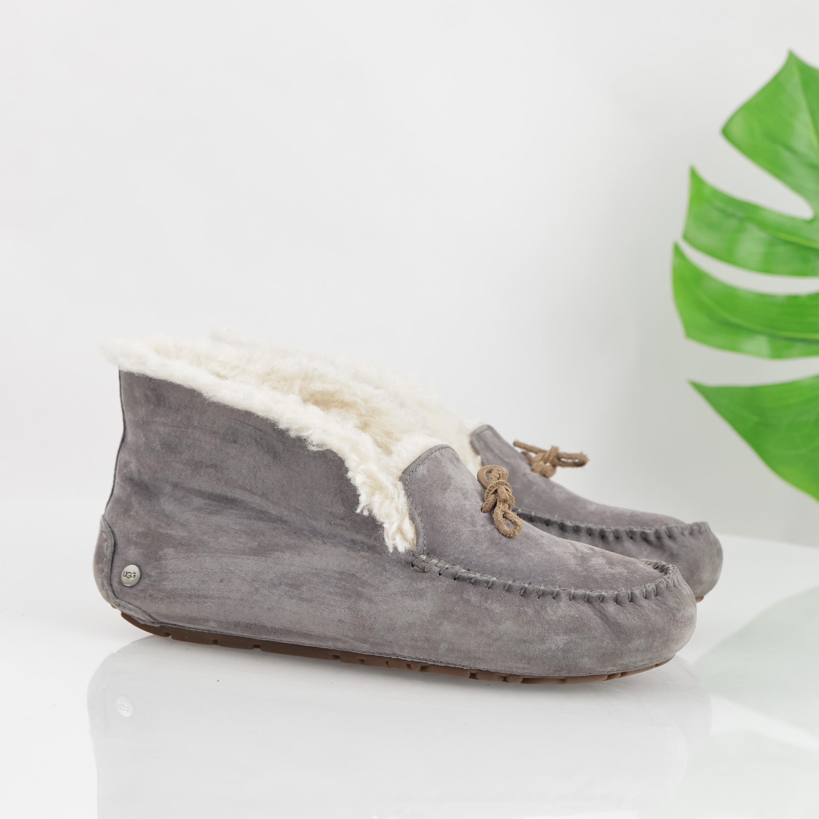 UGG Womens Alena Slipper Shoes Size 8 Gray Suede Sherpa Moccasin Indoor Outdoor