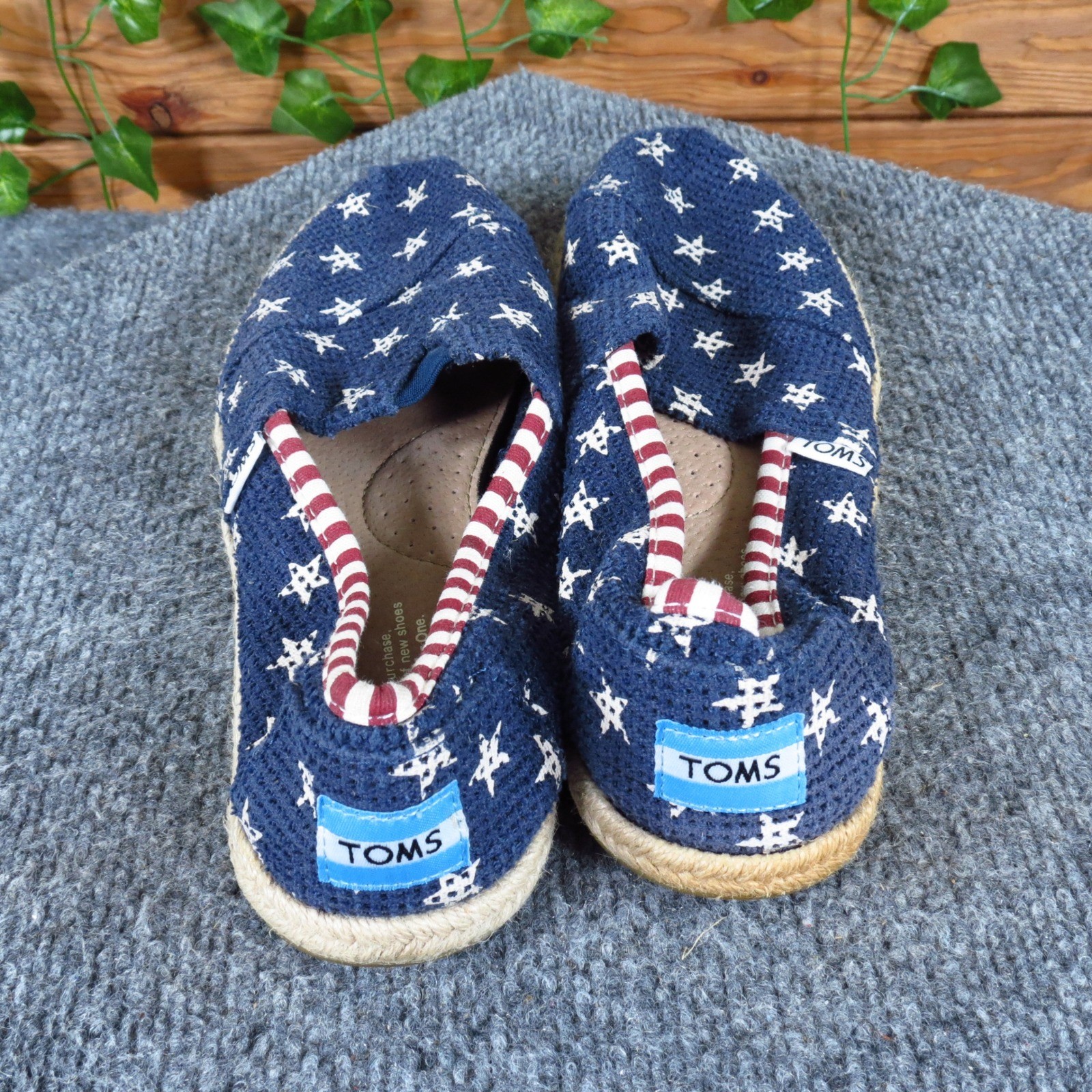 TOMS Classic Freetown Star Women Espadrille Slip On Size 7 Casual Navy Knit Star