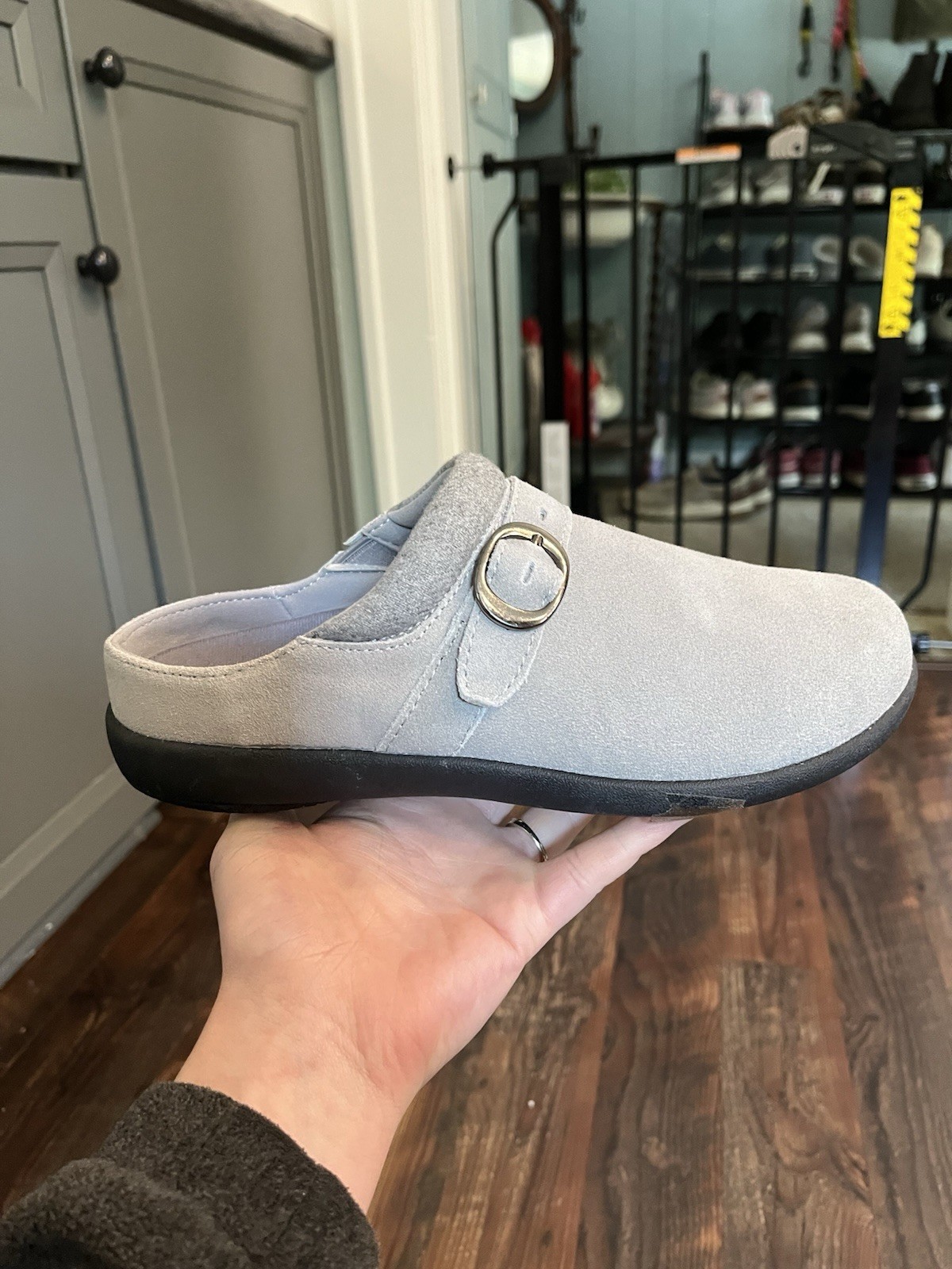 Spenco Women’s US 8 Gray Leather Slip-On Clogs Comfort Buckle Strap