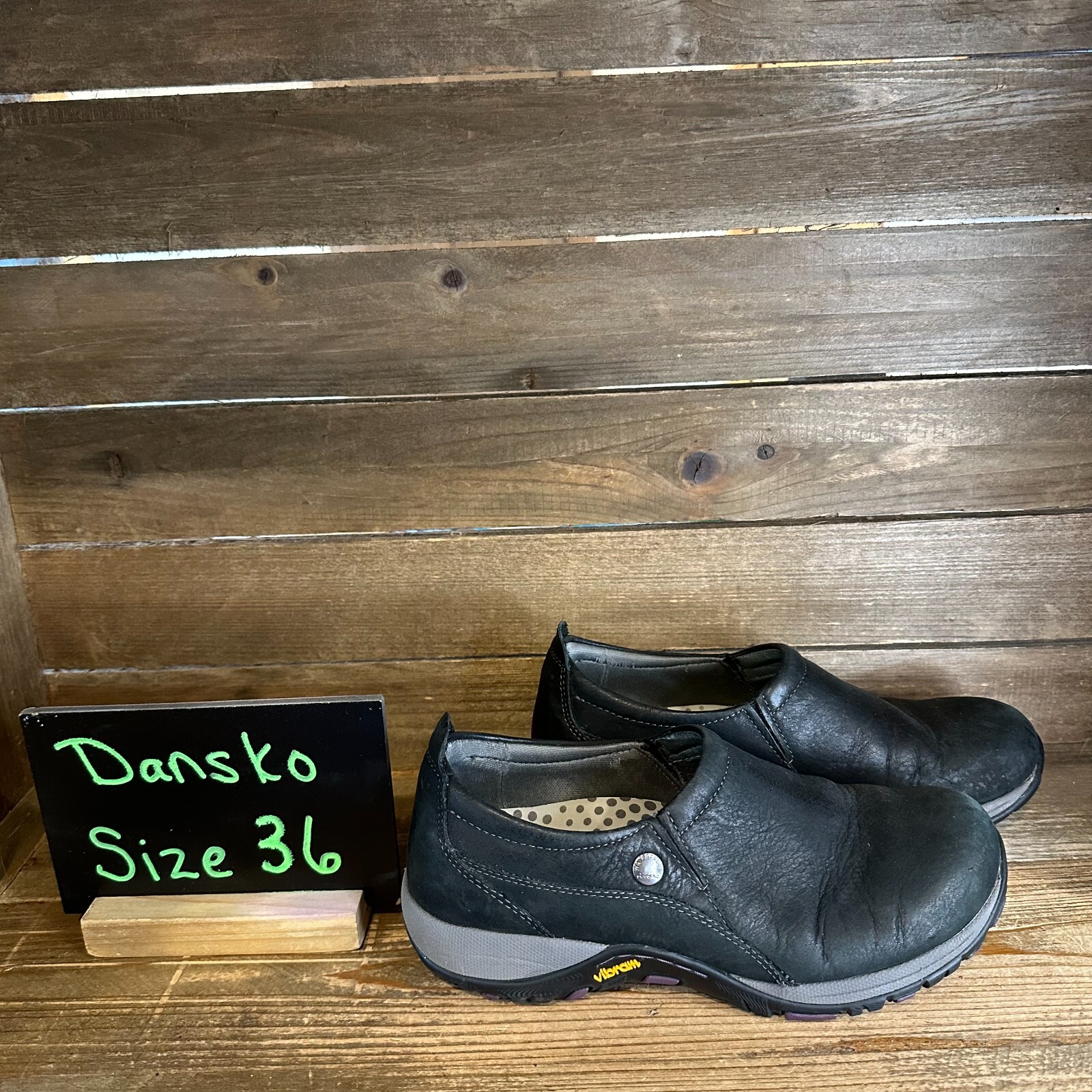 Womens Dansko Patti Black Leather Casual Comfort Vibram Shoes Clogs Size EU 36
