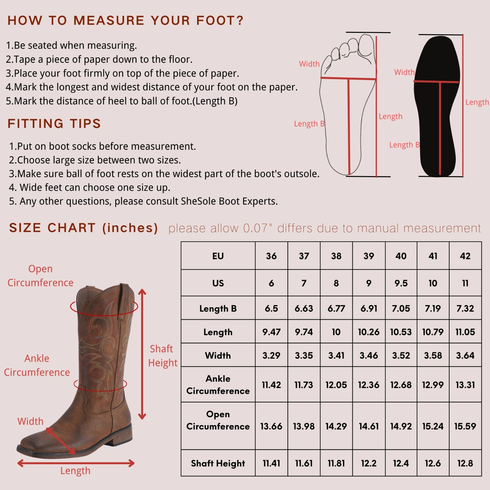 SheSole Women’s Square Toe Western Cowgirl Cowboy Boots Mid Calf Embroidered