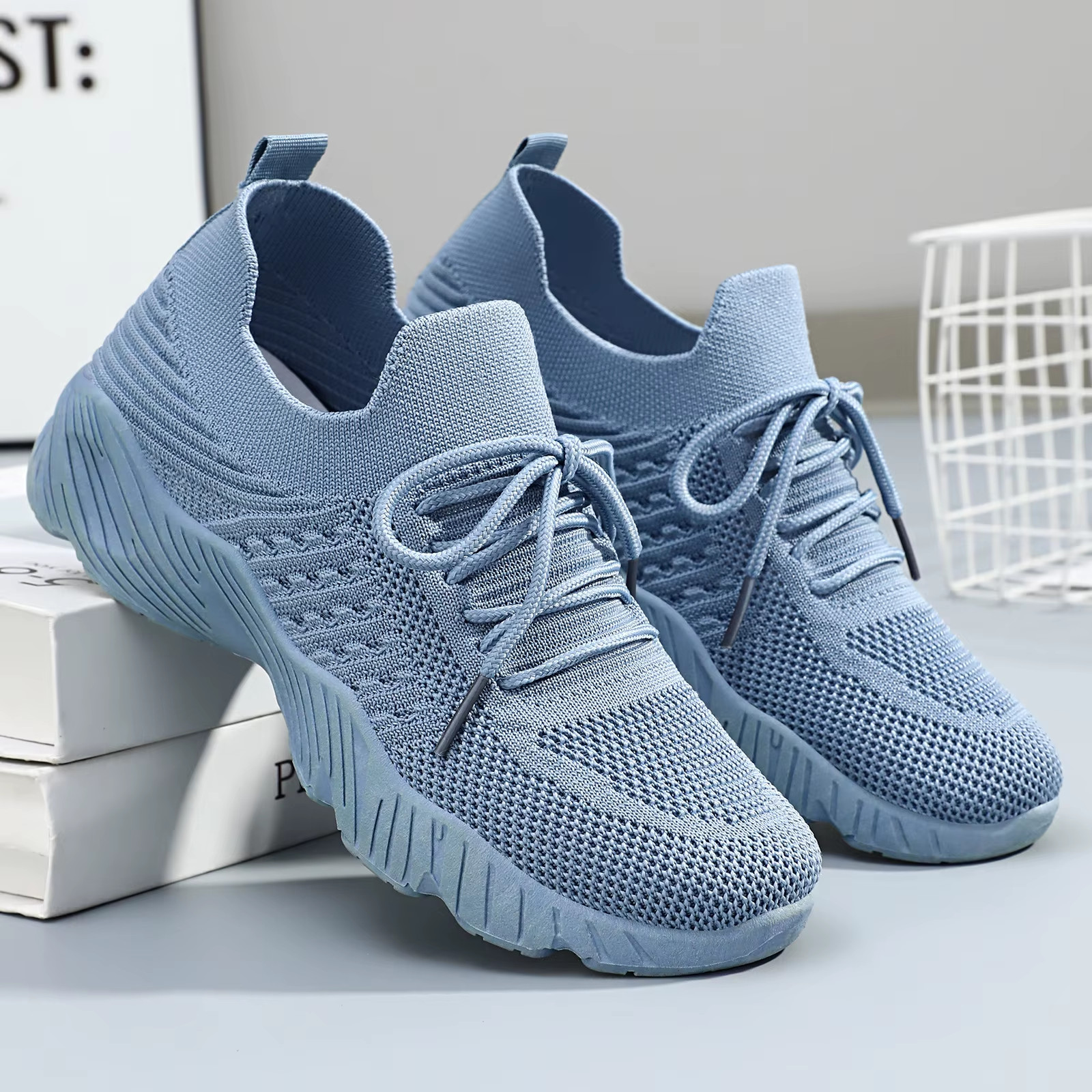 Women’s Breathable Knit Sneakers Slip On Comfort Walking Shoes Thick Sole