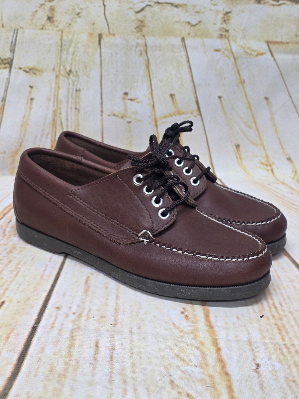 L.L. Bean Womens Blucher Moc Shoes Sz 8.5 M Brown Leather Moccasins Lace Up