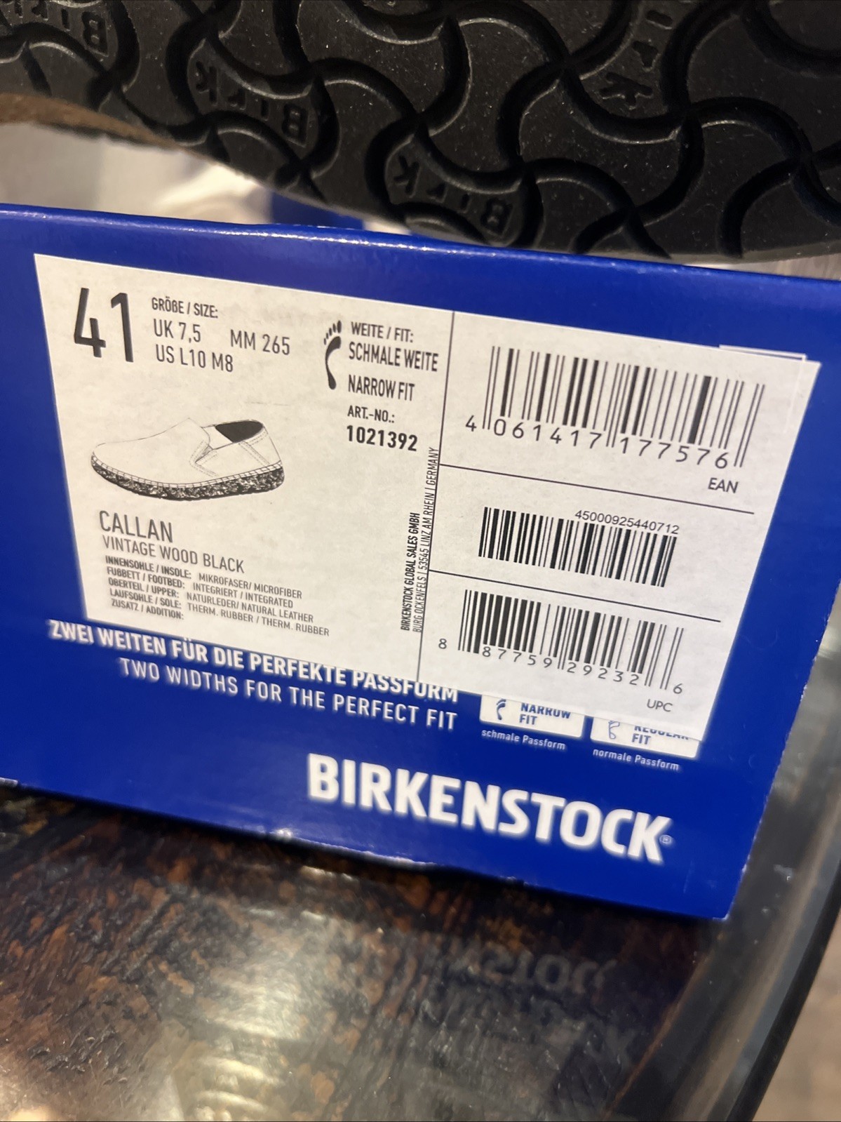 Birkenstock Callan Vintage Wood Black Leather Size 41 W10 M8 Narrow Fit