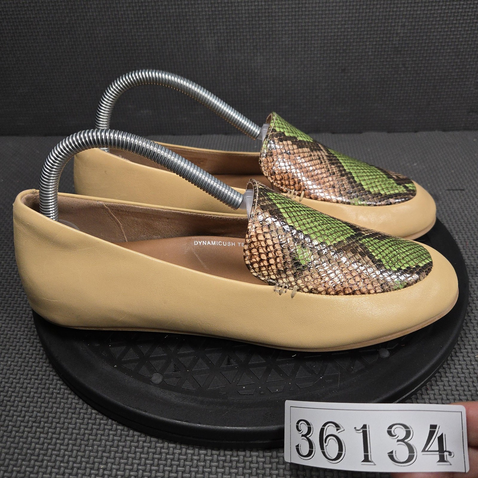 FitFlop Shoes Womens Size 8 Beige Leather Snake Print Slip On Comfort Loafers