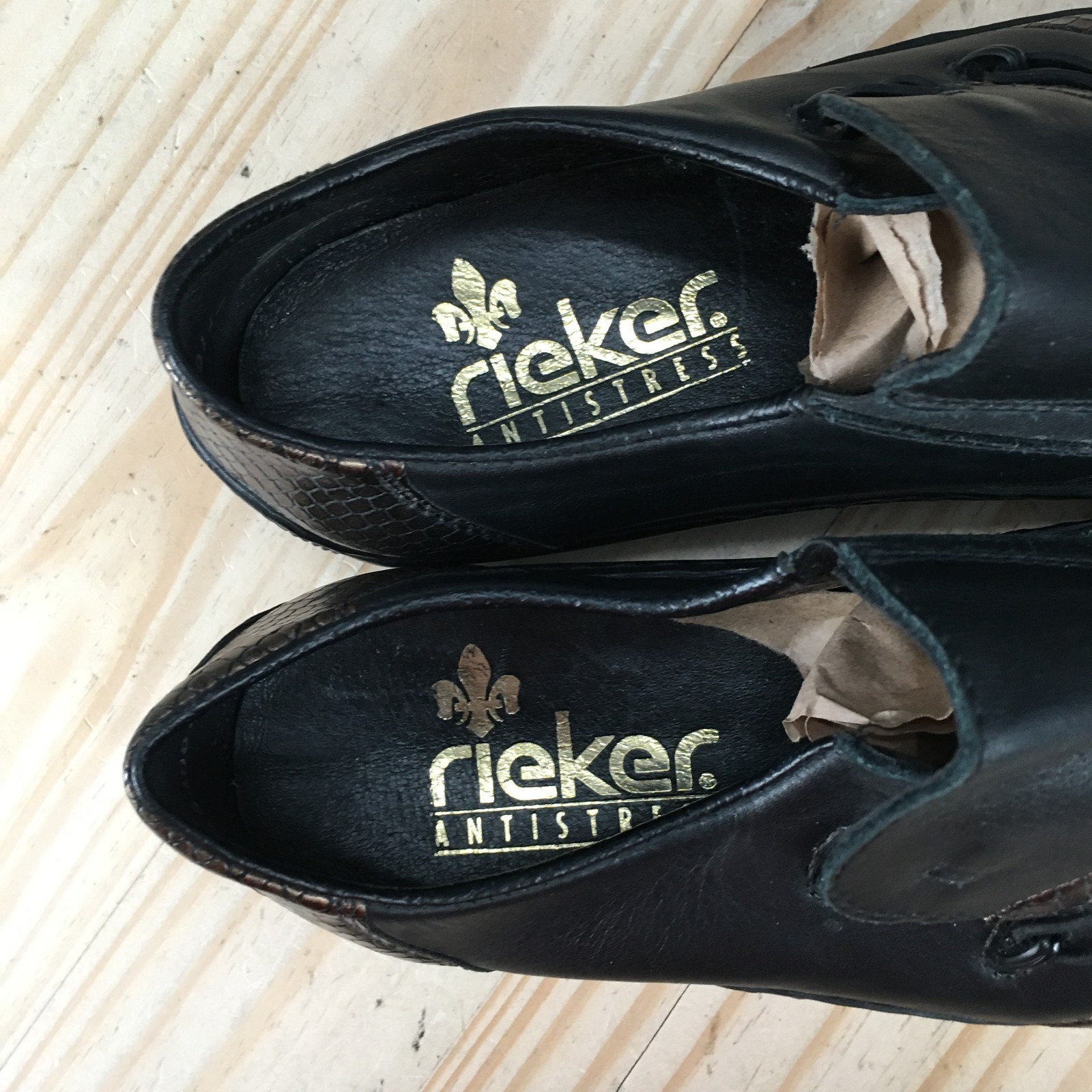 Rieker Cassie Shoes Womens 39 Loafers Slip On Comfort Snakeskin Bronze Black