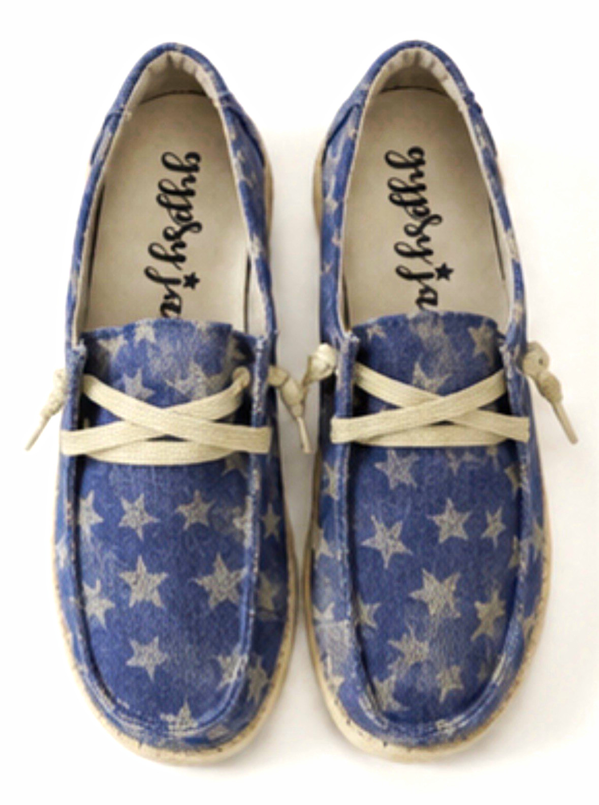 Gypsy Jazz Blue/White Star Canvas Lace-Up Boat Shoes US 9.5 women’s size