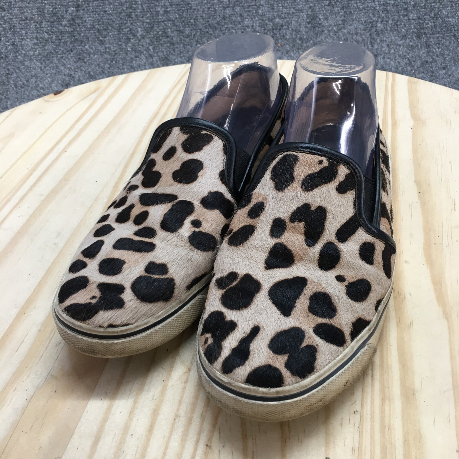 Dolce Vita Shoes Womens 8.5 Leopard Faux Fur Slip On Sneakers Brown Comfort
