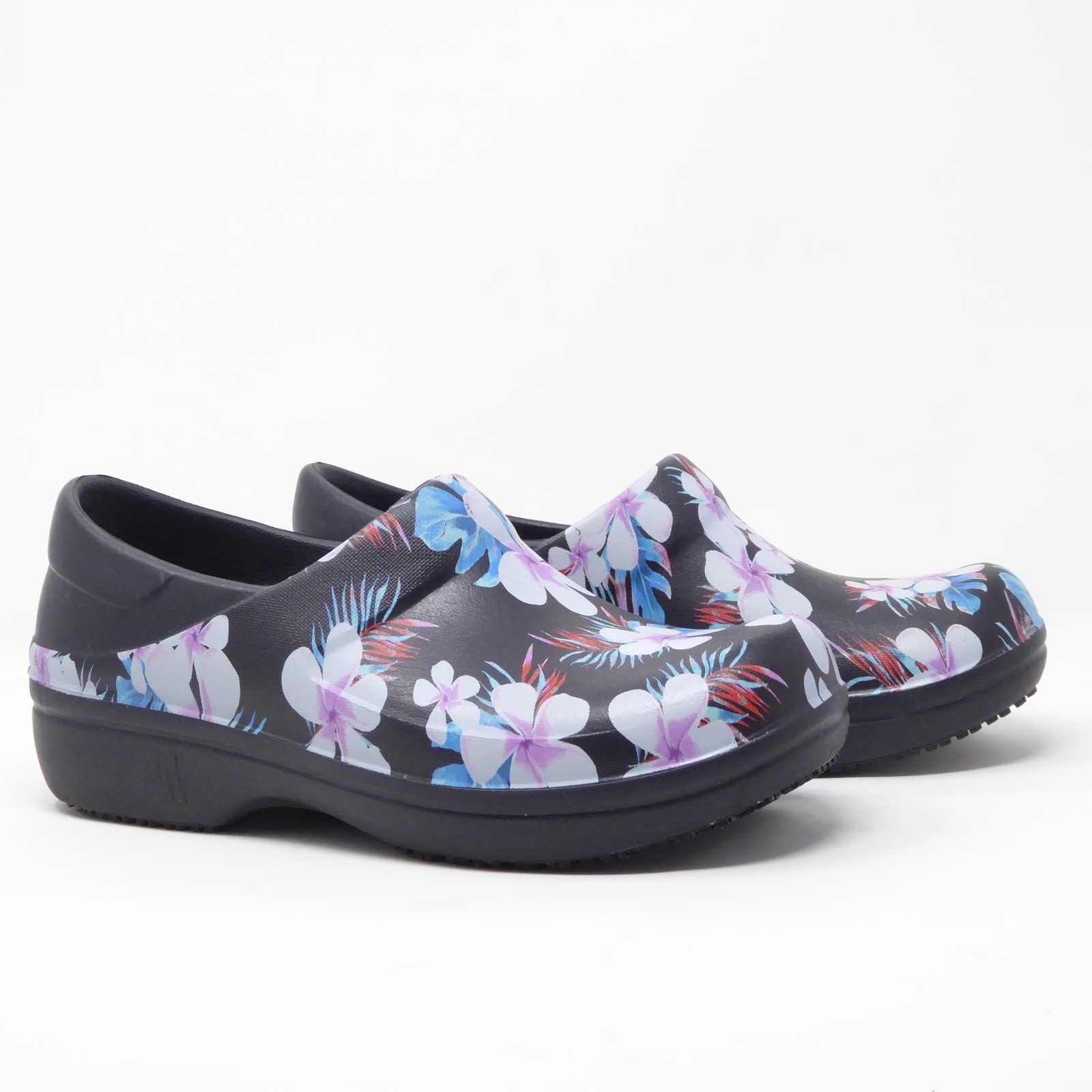 Crocs Neria Pro II Graphic Womens Size 7 Clogs Black Floral Print Slip On