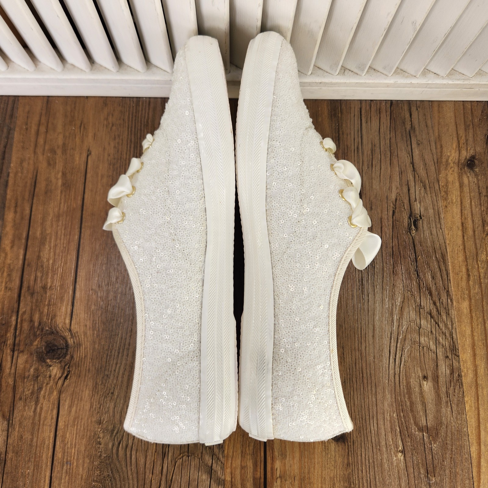 Keds Champion Sequins Celebration Womens Sz 9.5 Off White Sneakers Shoes WF66722