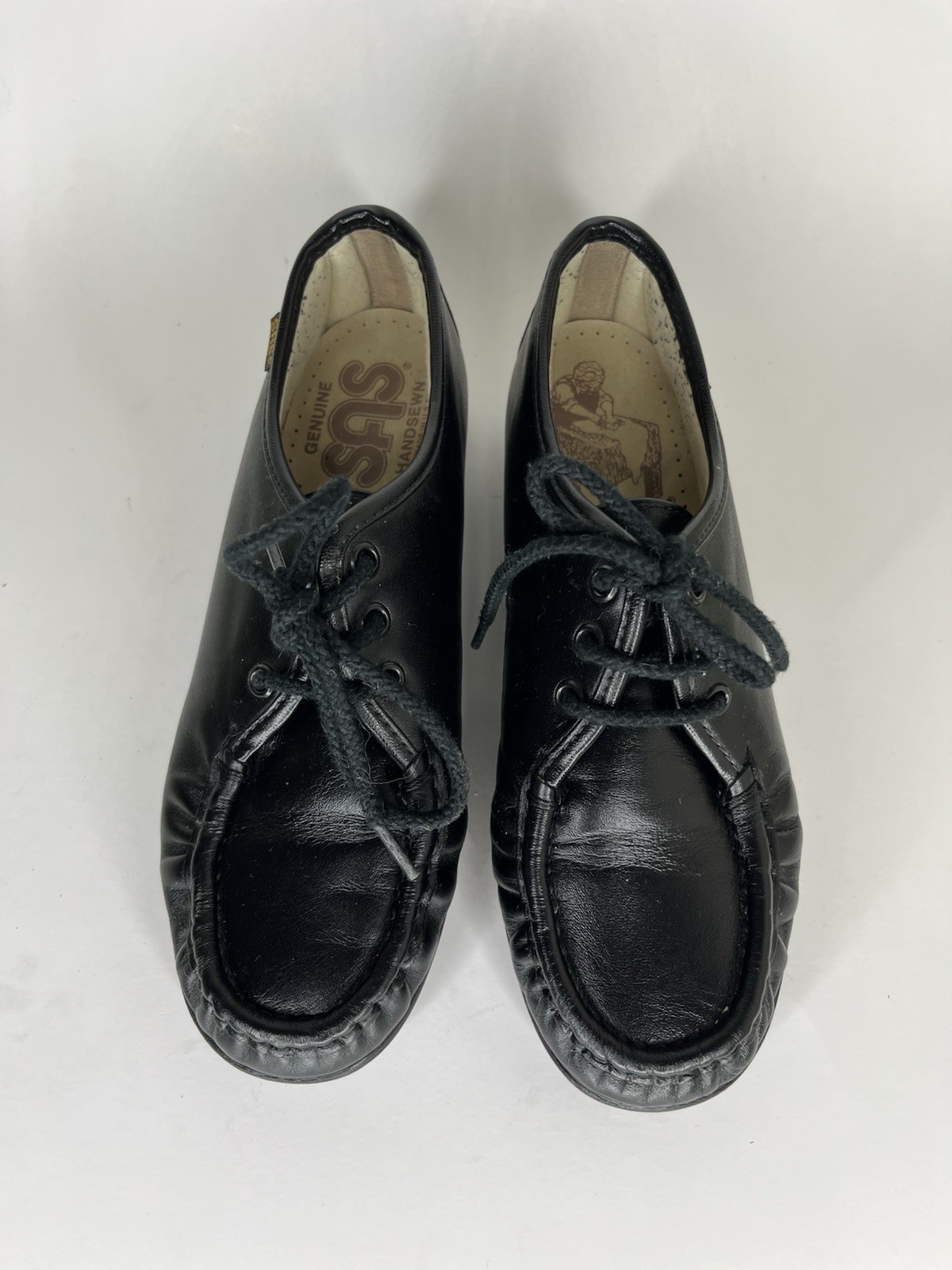 SAS Handsewn Shoes Moc Toes Lace Up Women Size 5M Black Leather USA