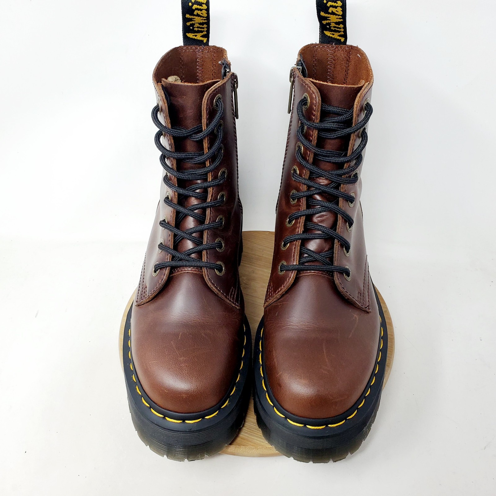Dr Martens Jadon Platform Boots Womens 8 Brown Leather Chunky 8 Eye Shoes