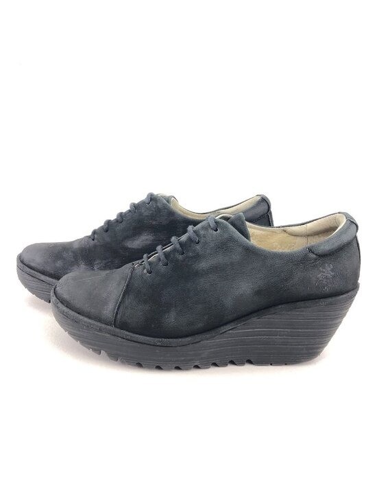 Fly London Yumi Black Suede Leather Wedge Shoes EUR 39 Womens Size 8-8.5