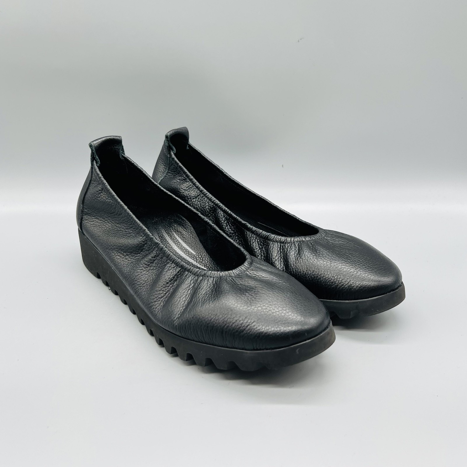 Aetrex Shoes Womens 10 Black Leather Brianna Wedge Ballet Flats Walking Comfort