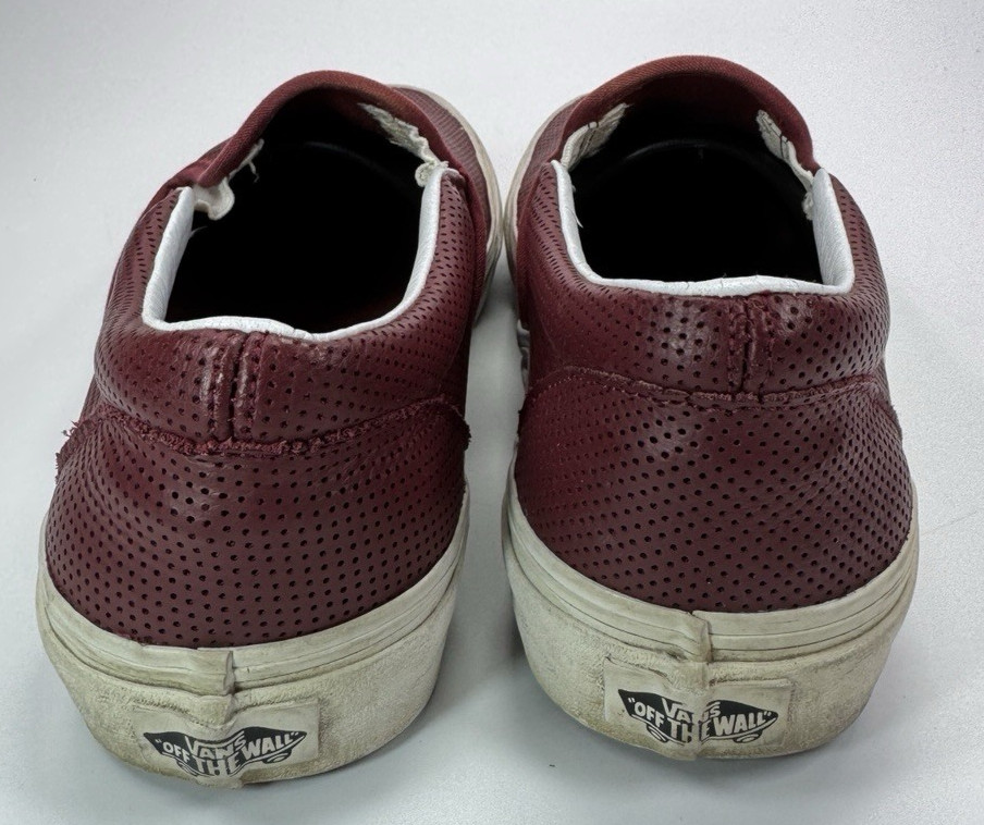 Vans Classic Slip On Perforated Leather Burgundy Red Womens Casual Shoes Size 8