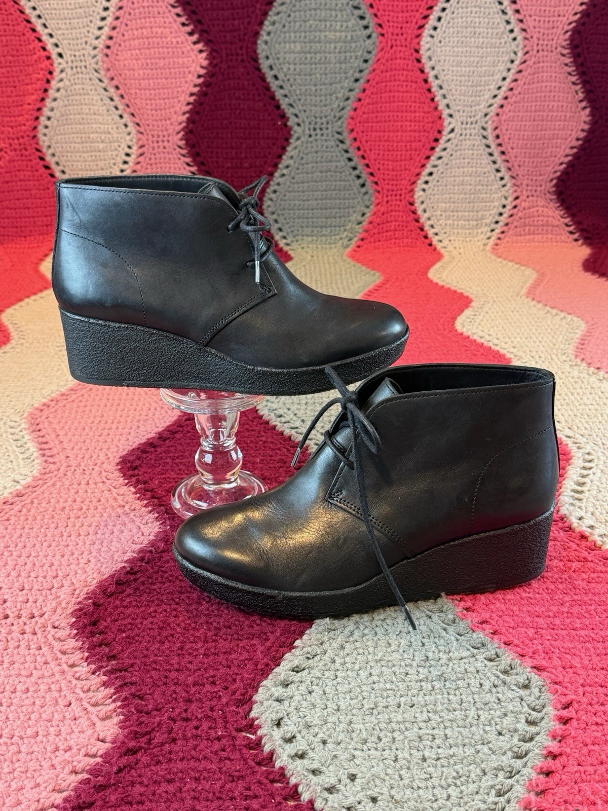 Clarks Originals Athie Terra Wedge Desert Boots Black Leather Women’s 9 M