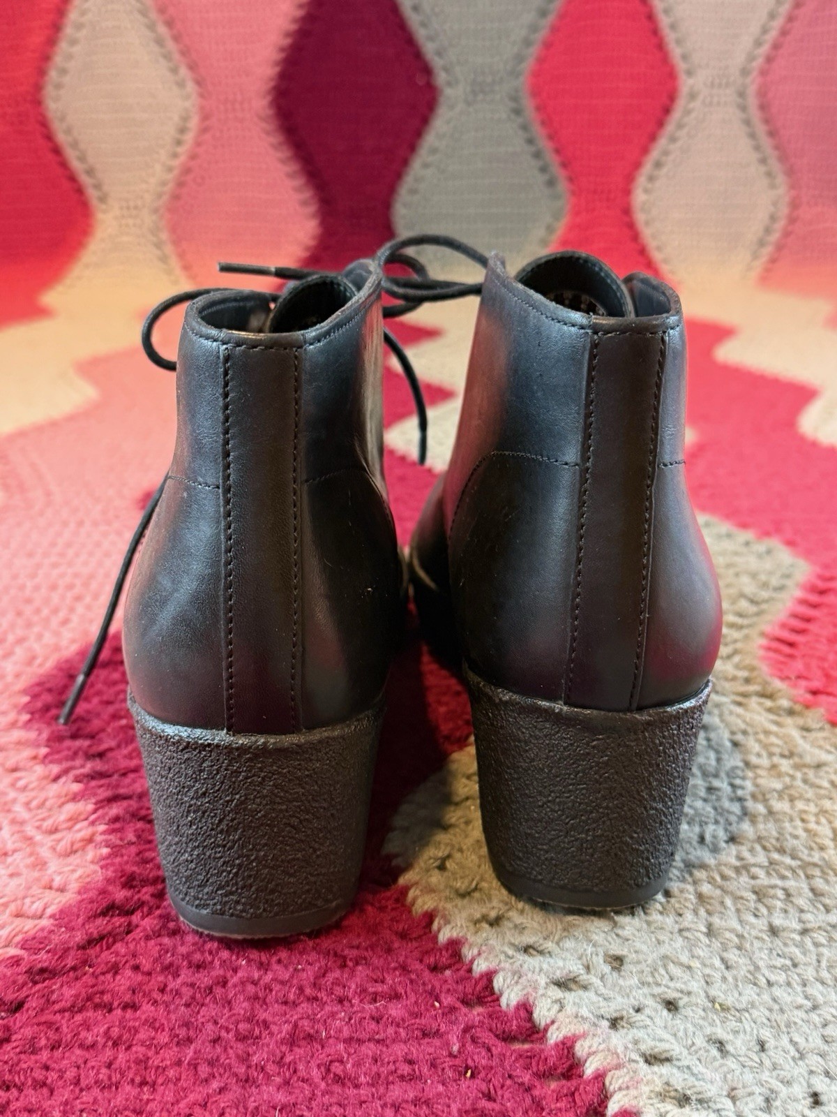 Clarks Originals Athie Terra Wedge Desert Boots Black Leather Women’s 9 M