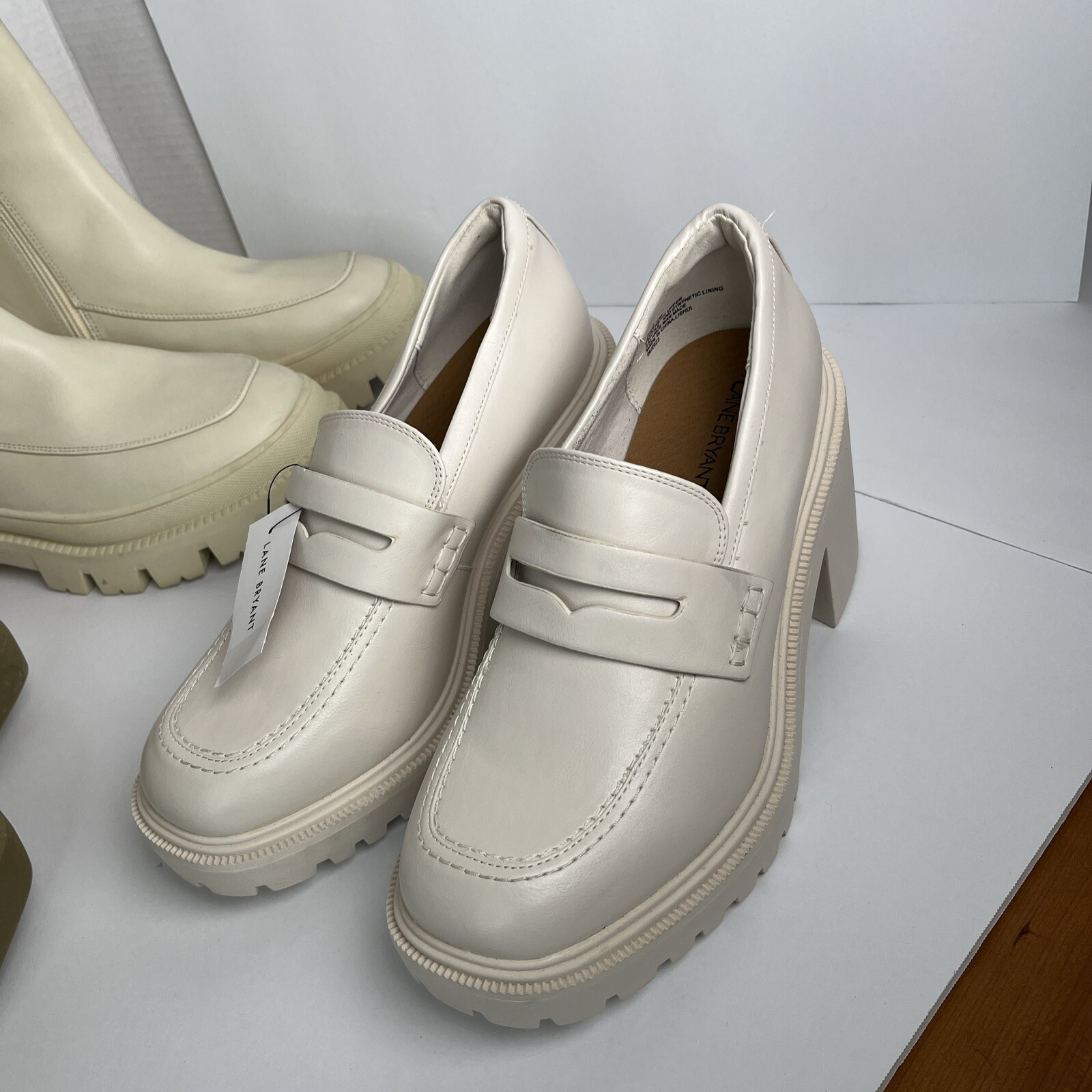 3 Pairs of Lane Bryant Shoes Womens 10W White Penny Loafer Platforms NEW UNWORN