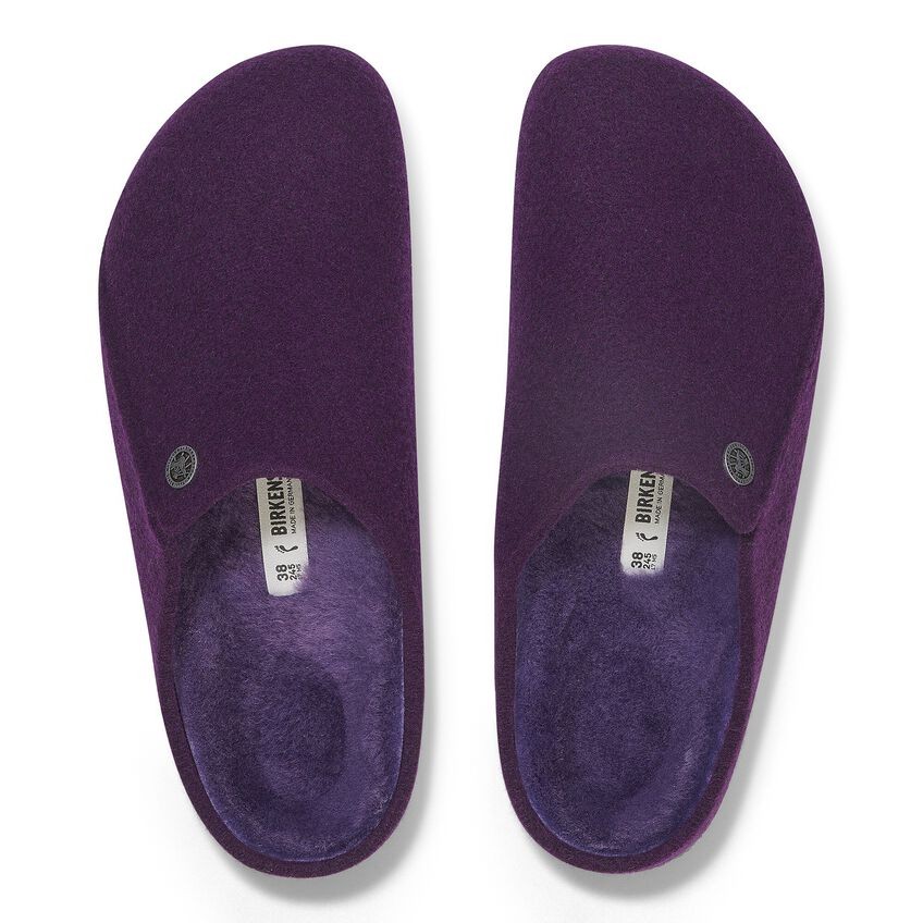 BIRKENSTOCK ZERMATT SHEARLING ACAI MEDIUM/NARROW WIDTH SLIPPERS PURPLE VIOLET WO